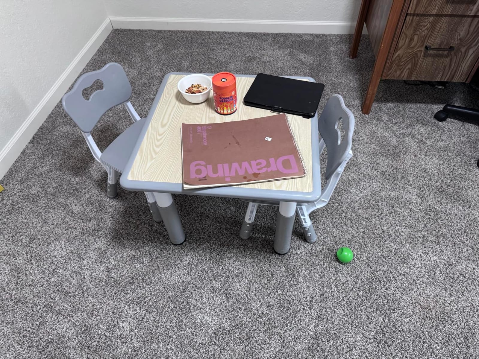 Pterying Toddler Table and Chair Set, Graffiti Tabletop, 2 Chairs, Grey customer photo 1