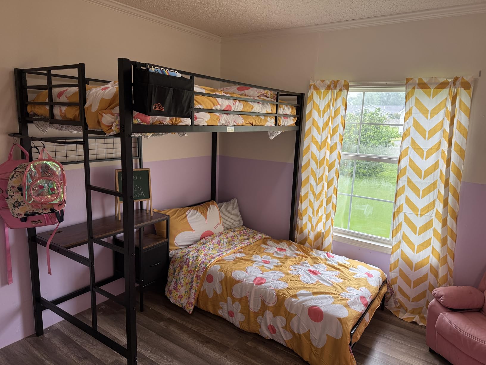 DICTAC Bunk Bed Twin Over Twin with Desk,Led Lights,Charging Station,White customer photo 1