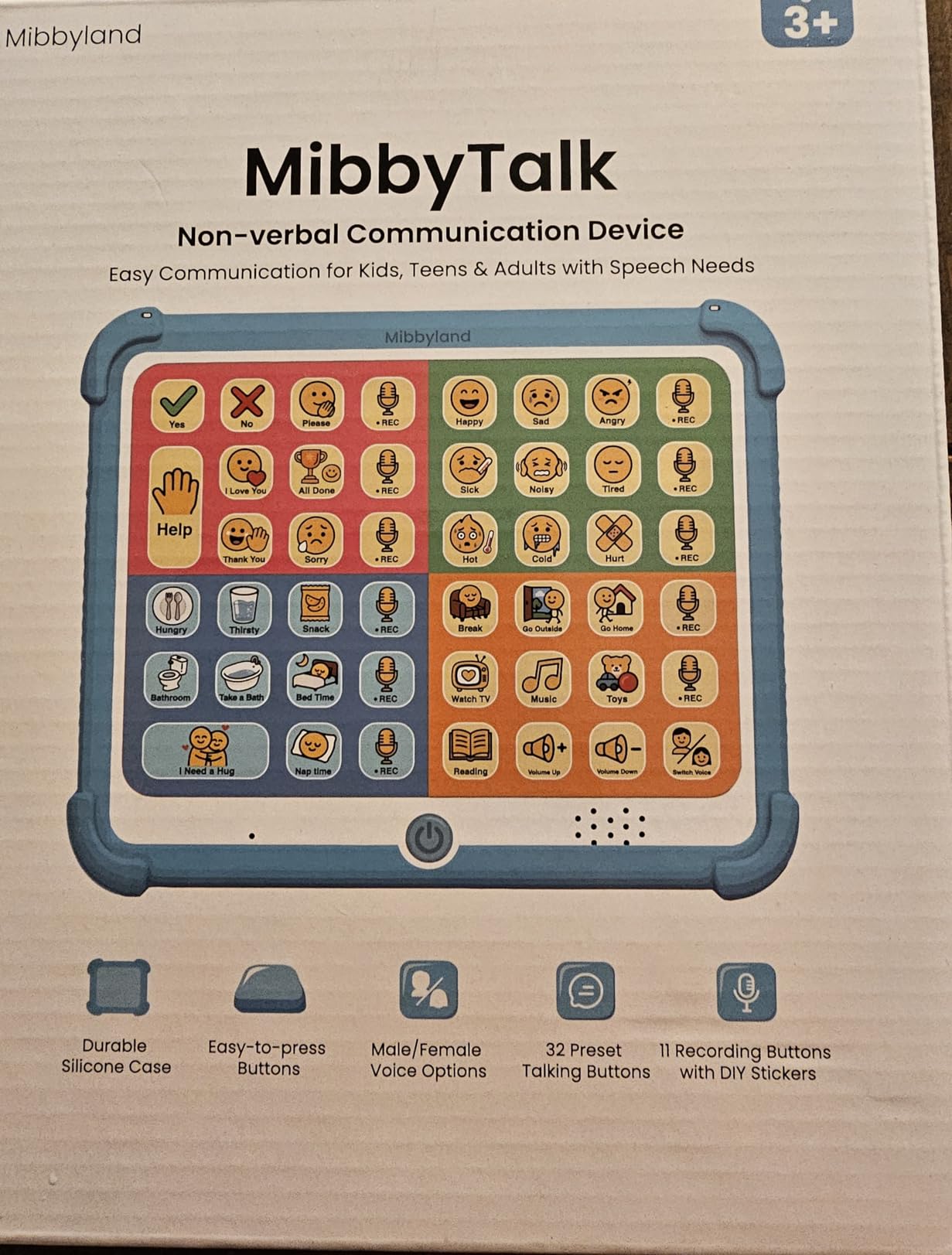 MibbyTalk AAC Device for Autism & Nonverbal Kids and Adults, Communication Tool for Home & School Use and Speech Therapy - 32 Preset Buttons, 11 Recordable Buttons with Stickers, Silicone Case, Blue customer photo 1