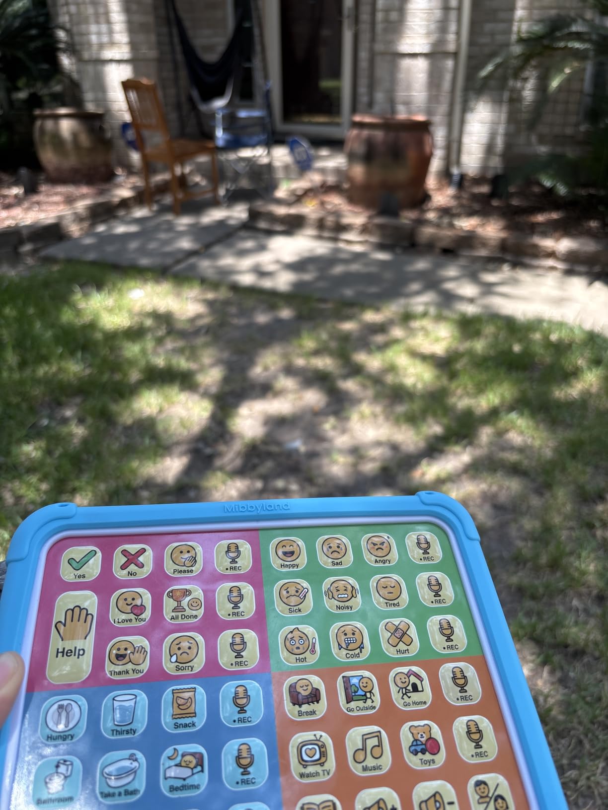MibbyTalk AAC Device for Autism & Nonverbal Kids and Adults, Communication Tool for Home & School Use and Speech Therapy - 32 Preset Buttons, 11 Recordable Buttons with Stickers, Silicone Case, Blue customer photo 2