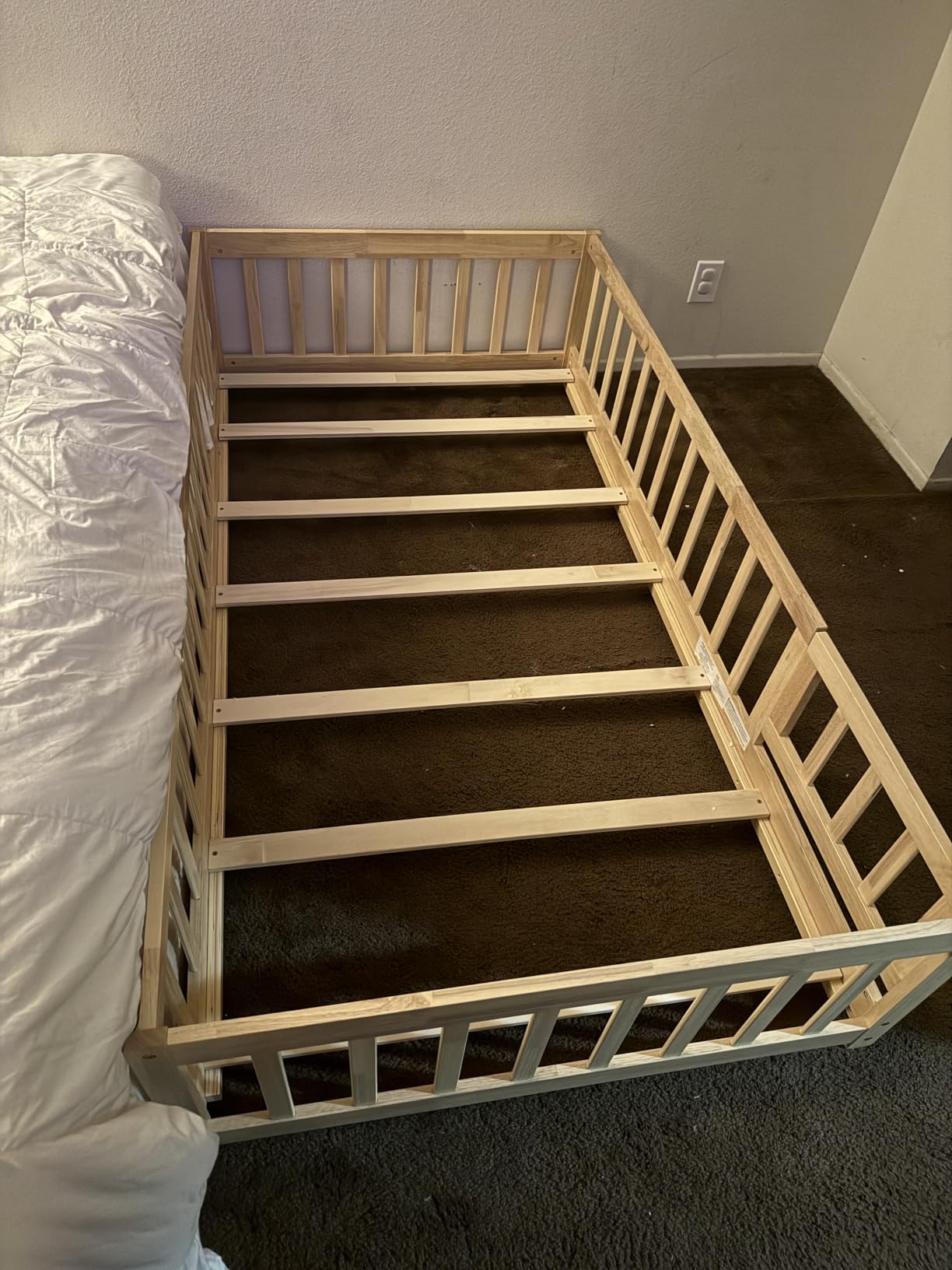 Full Size Montessori Floor Bed with Slats, Door and Guardrails, Natural customer photo 2