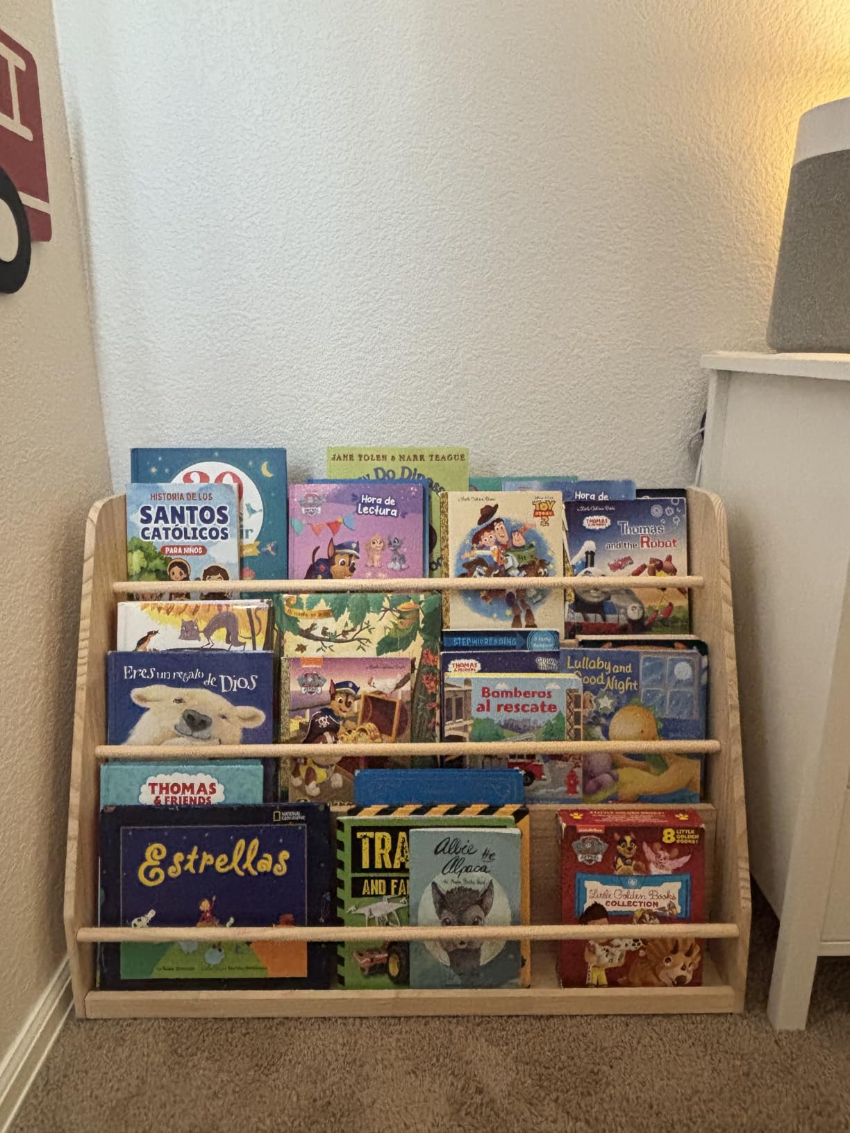 XiaZ Kids Bookshelf, 3-Tier Wooden Montessori Display for Toddlers | Solid Pine Wood, Stable Trapezoid Base, Rounded Corners, Front Display, Compact, Holds 40-60 Books, Easy 20-min Assembly customer photo 1