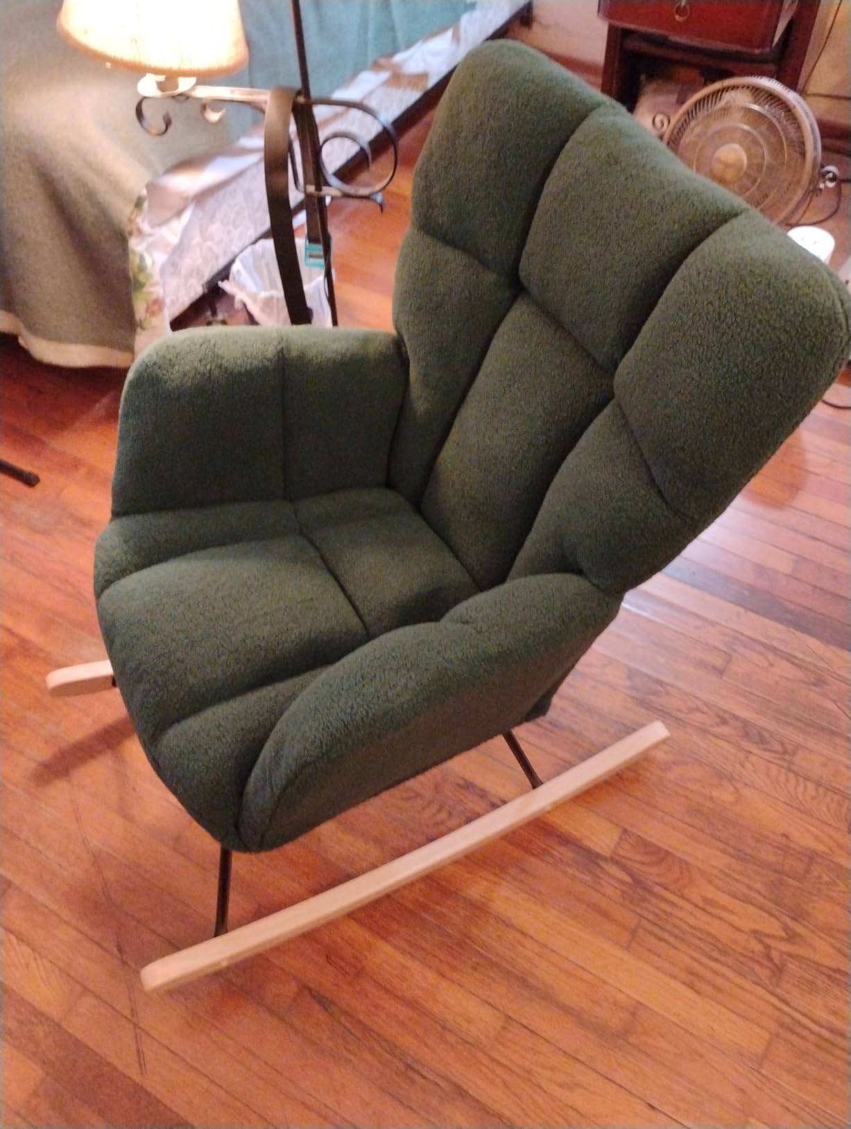 Nursery Rocking Chair, Teddy Upholstered Glider Chair with Thick Cushion, Tufted Gliding Rocker Chair with Wood Leg, Cozy Rocking Armchair, Accent Rocking Chair for Living Room (Ivory) customer photo 1