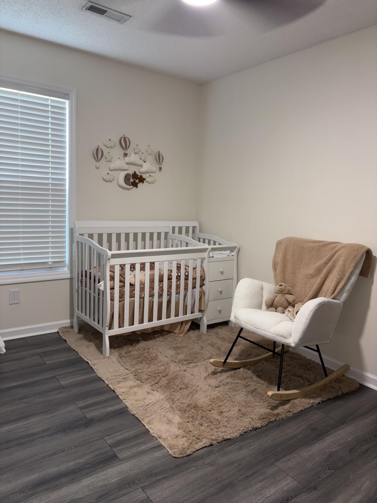 Nursery Rocking Chair, Teddy Upholstered Glider Chair with Thick Cushion, Tufted Gliding Rocker Chair with Wood Leg, Cozy Rocking Armchair, Accent Rocking Chair for Living Room (Ivory) customer photo 2