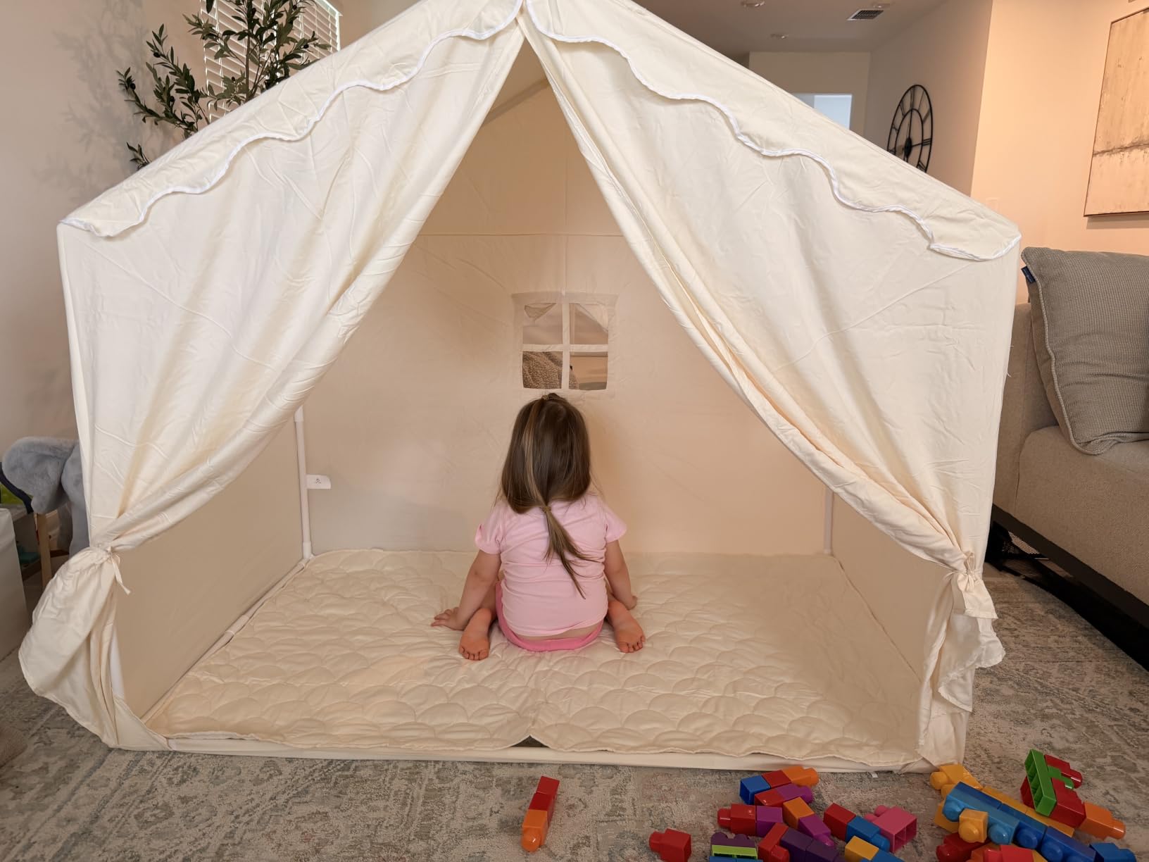 Tiny Land Kids Tent with Mat & Star Lights, Indoor Playhouse, Reading Nook | Large 57