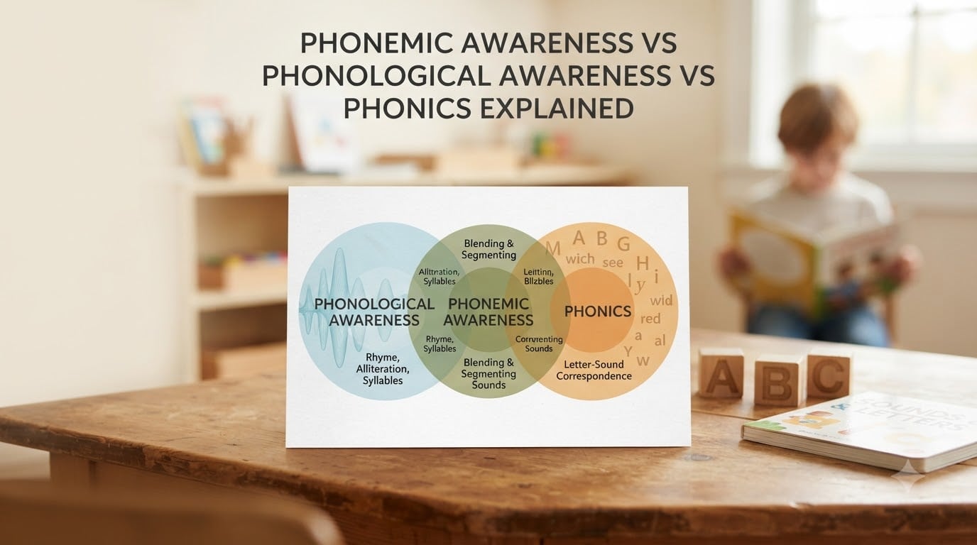 Phonemic awareness vs phonological awareness vs phonics explained
