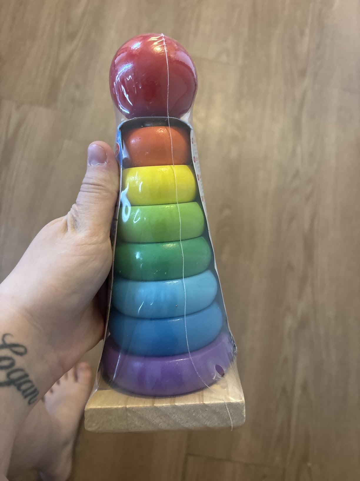 Melissa & Doug Rainbow Stacker Wooden Ring Educational Toy - Wooden Stacking Rings, Stacker Toys for Toddlers Ages 2+ customer photo 2