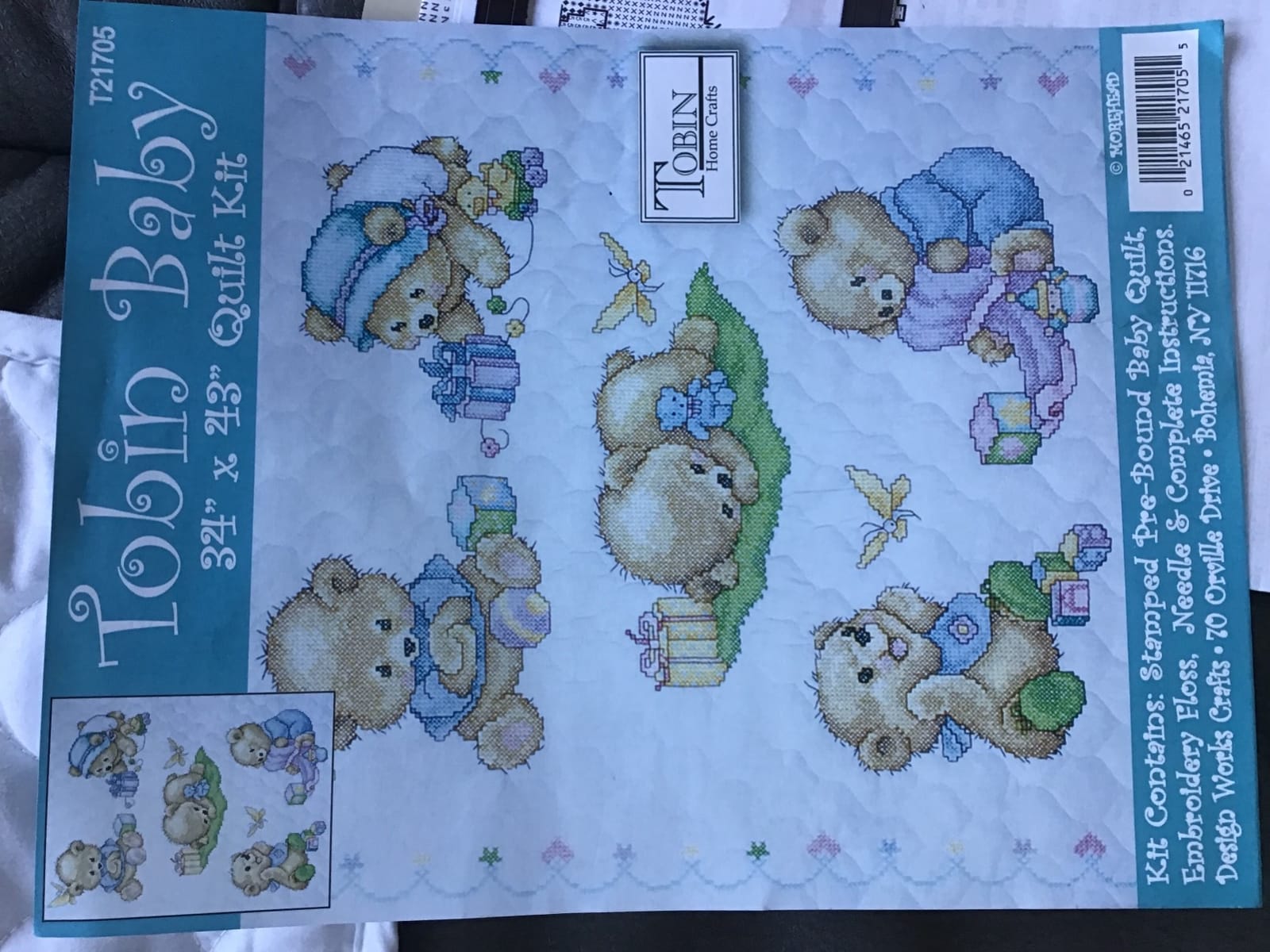 Tobin Bears Stamped for Cross Stitch Baby Quilt Kit,Baby Bears,43