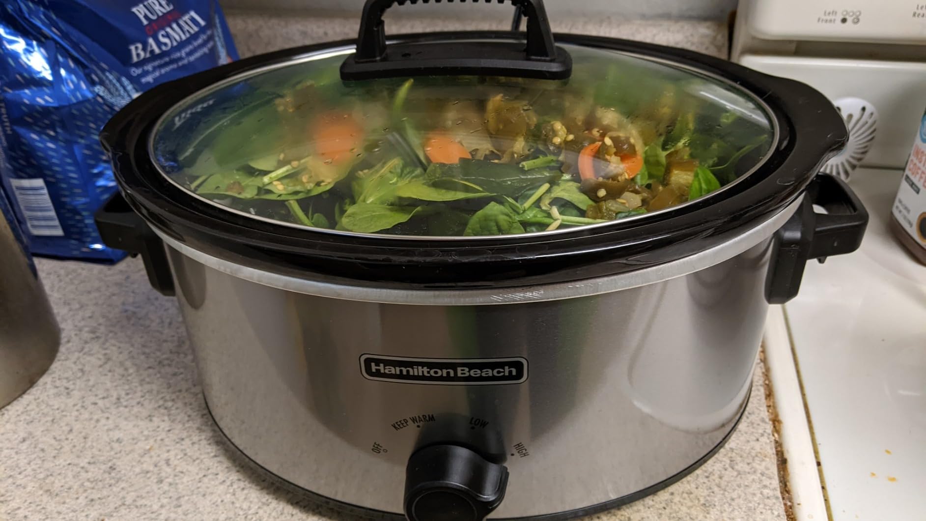 Hamilton Beach Slow Cooker with 3 Cooking Settings, Dishwasher-Safe Stoneware Crock & Glass, 8-Quart Built-In Lid Rest, Black customer photo 1