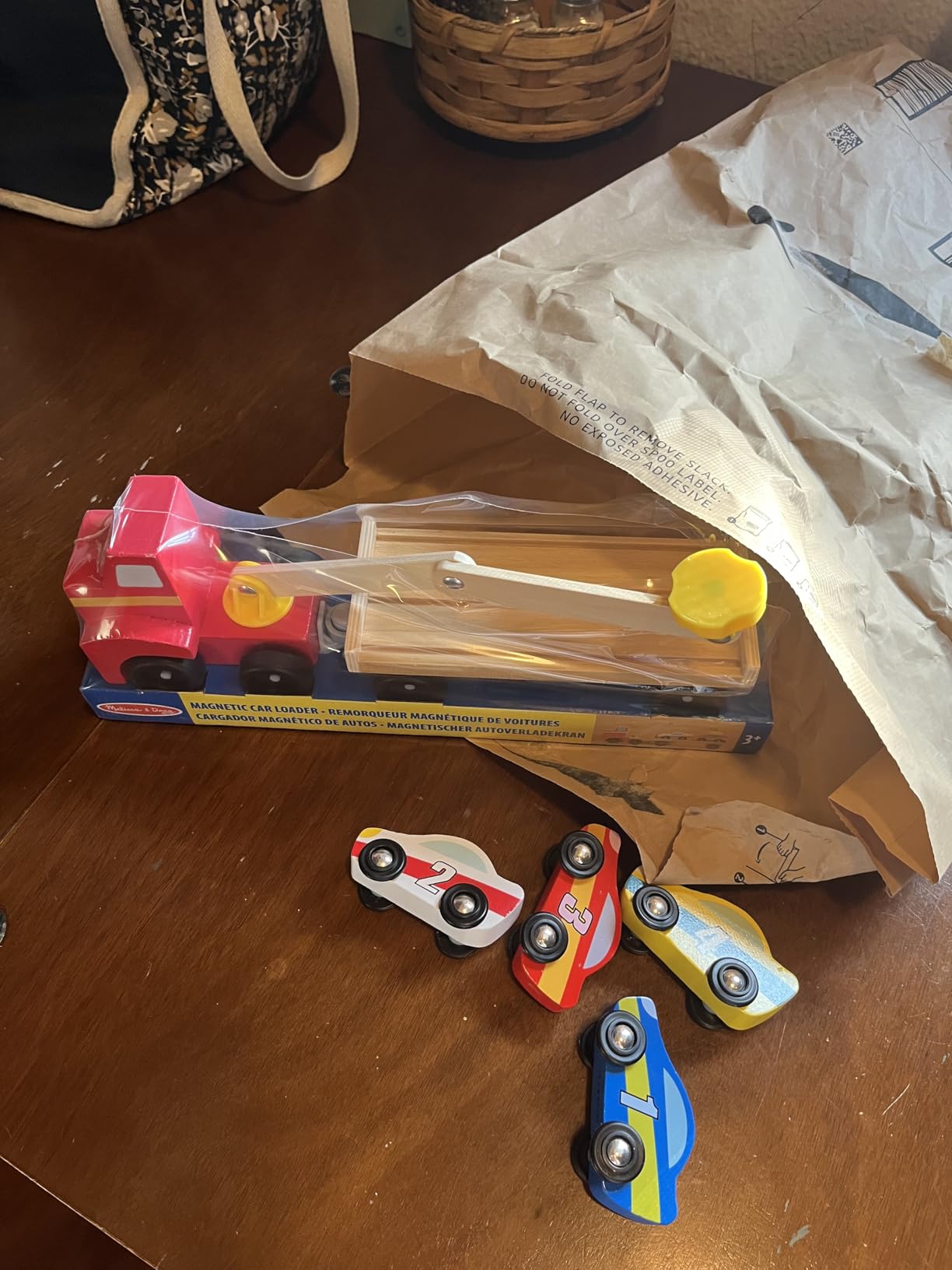 Melissa & Doug Magnetic Car Loader Wooden Toy Set with 4 Cars and Toy Truck - Pretend Play and Race Car Fun for Preschool Toys, Ages 3+ customer photo 1