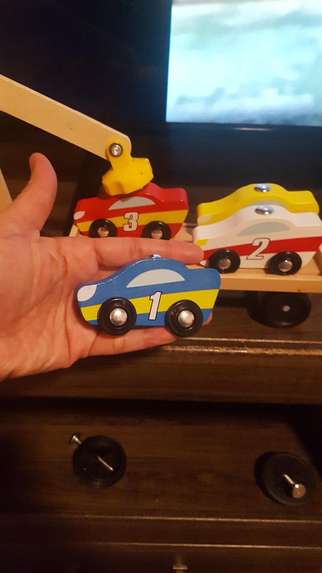 Melissa & Doug Magnetic Car Loader Wooden Toy Set with 4 Cars and Toy Truck - Pretend Play and Race Car Fun for Preschool Toys, Ages 3+ customer photo 2
