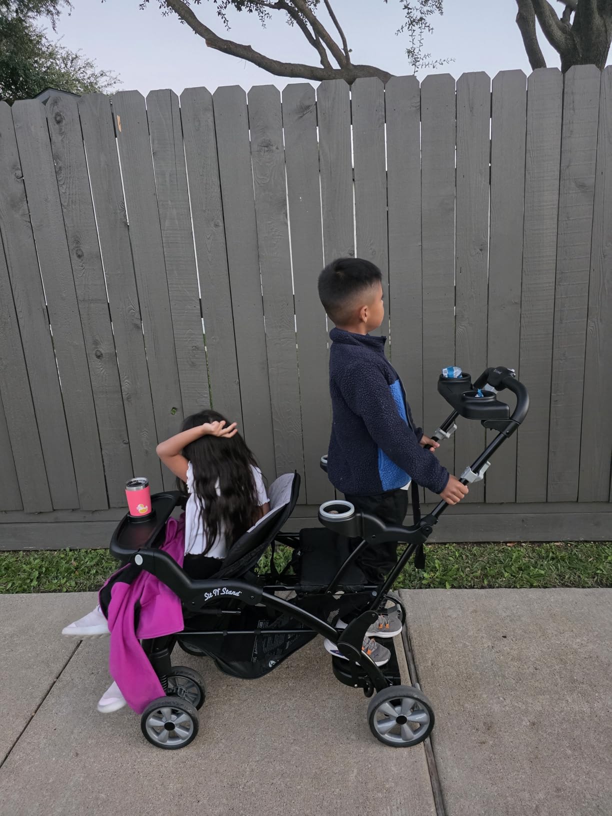 Baby Trend Dual Stroller with Adjustable Canopy, Storage Basket and Cup Holders, Sit N' Stand Ultra, Phantom – Foldable Infant and Toddler Tandem Stroller and Travel System customer photo 2