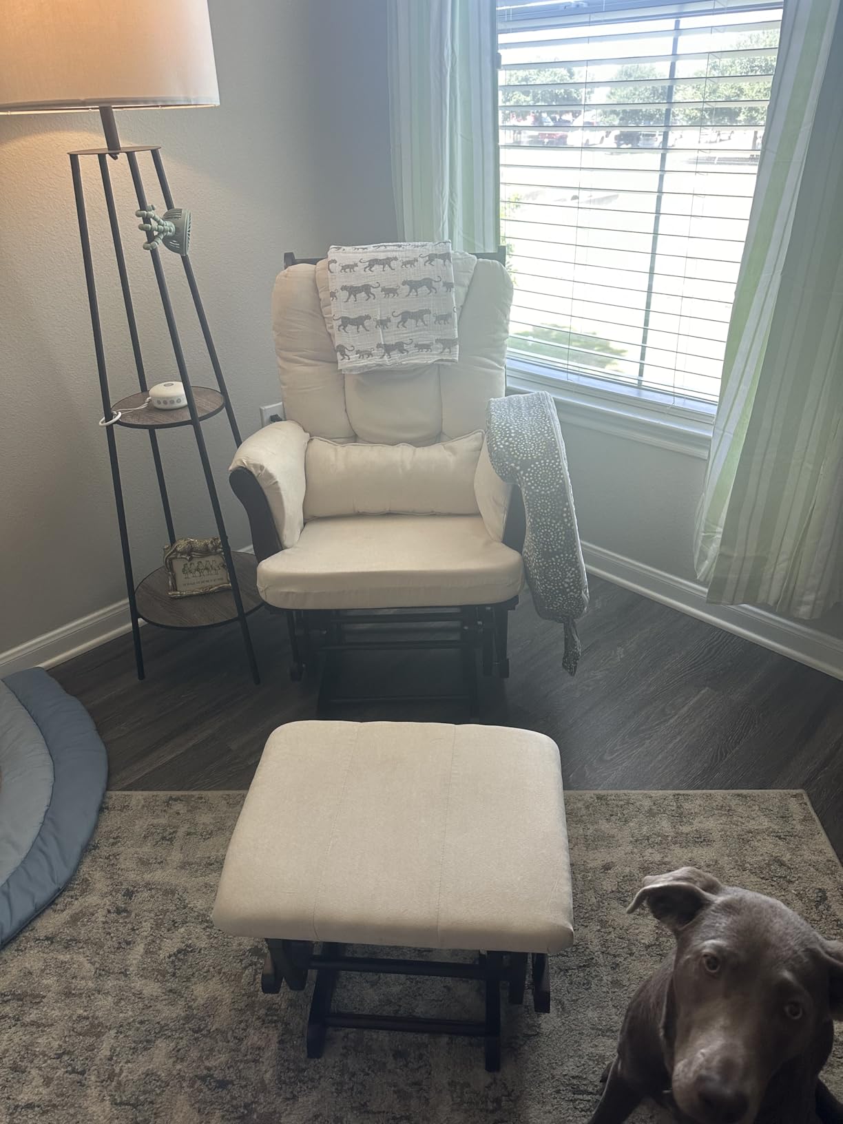 Storkcraft Tuscany Glider & Ottoman with Lumbar Pillow, Espresso/Gray Swirl customer photo 2
