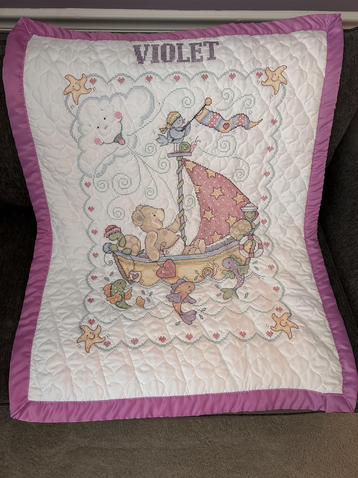 Sail Away Stamped for Cross Stitch Baby Quilt Kit customer photo 2