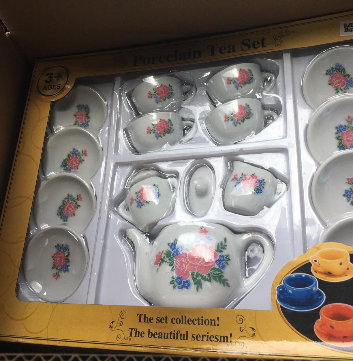 17 Pieces Floral Miniature Porcelain Ceramic Tea Set - Pretend Play Kids Toy Mini Kitchen Playset, Fun Doll Dramatic Play for Little Girls, Kids customer photo 2
