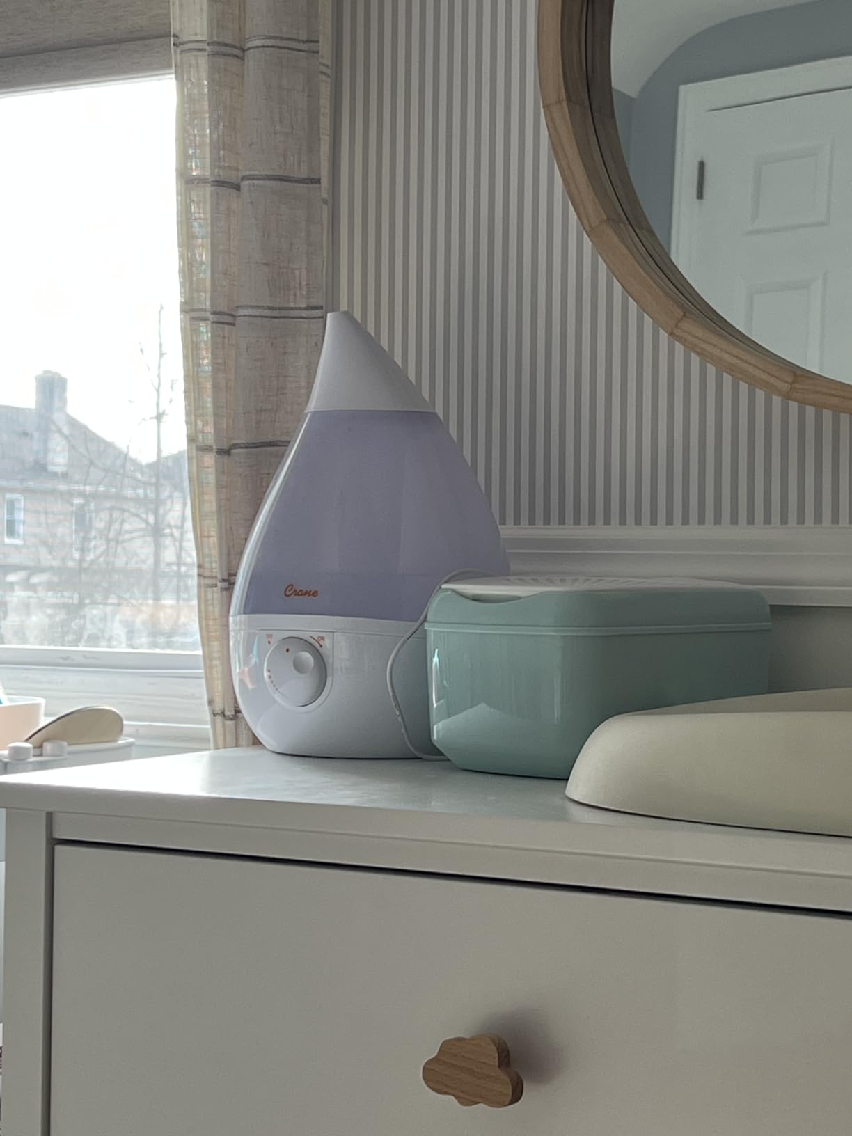 Crane Ultrasonic Cool Mist Humidifier for Bedroom, Baby Nursery, Kids Room, Plants, or Office, Large 1 Gallon Tank, Filter Optional, Clear and White customer photo 1