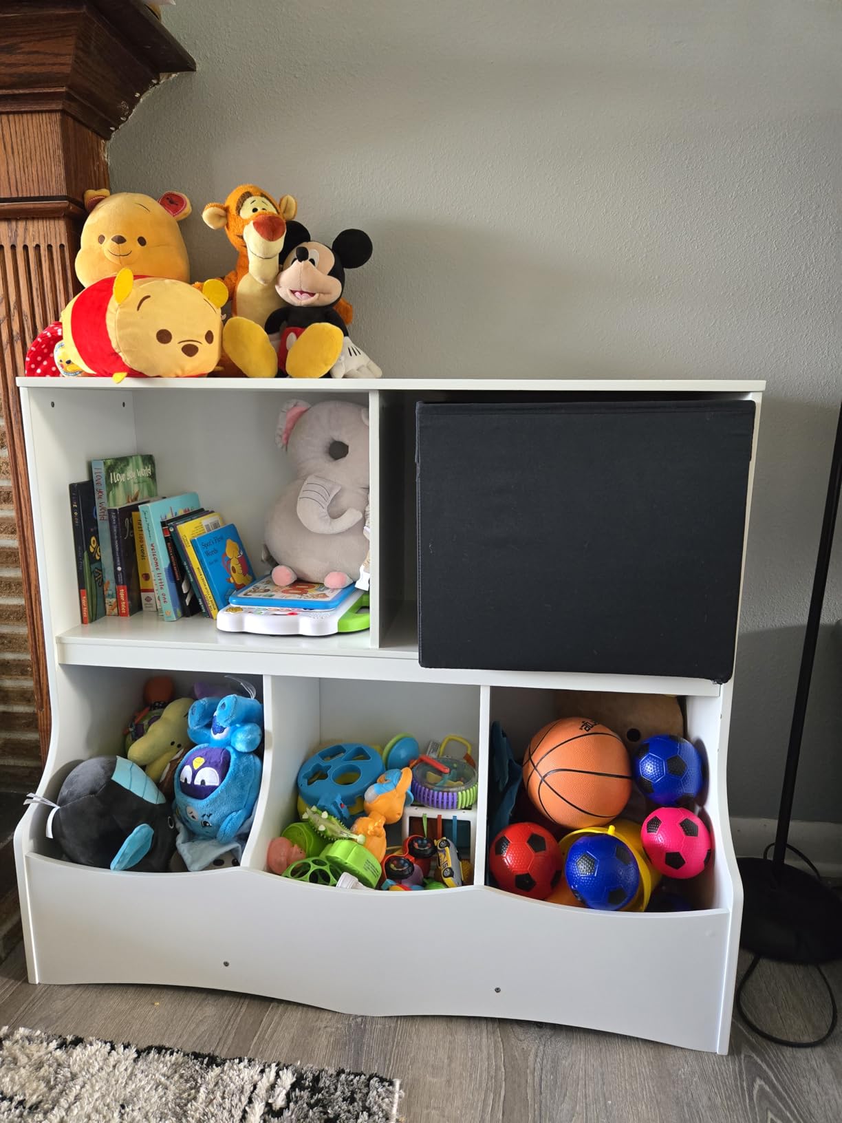 Badger Basket Multi-Bin Storage Cubby for Kids - Toy Organizer with 3 Cubbies, 2 Open Shelves, Display Top for Playroom or Bedroom - Storage Unit for Toys, Books & More - Gray customer photo 2