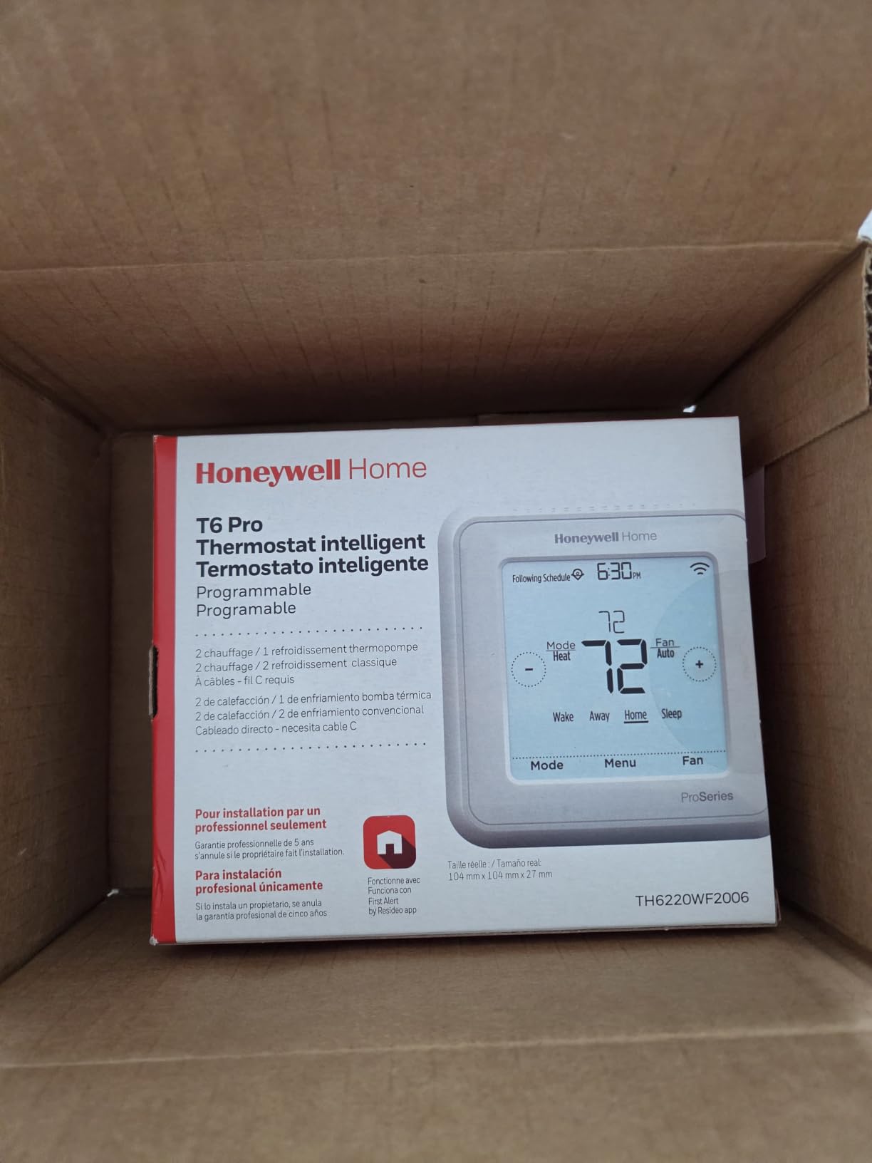 Honeywell TH6220WF2006/U Lyric T6 Pro Wi-Fi Programmable Thermostat with Stages Up to 2 Heat/1 Cool Heat Pump or 2 Heat/2 Cool Conventional customer photo 1