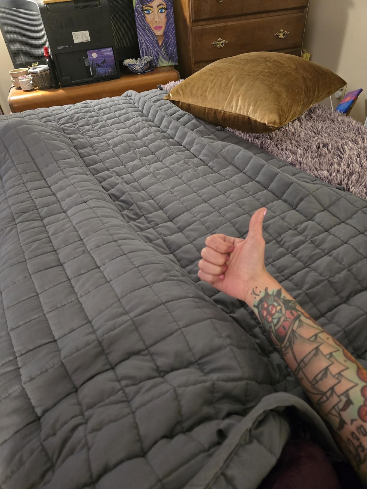 YnM 15lbs Weighted Blanket for Adults, 48x72 Inches, Dark Grey customer photo 2