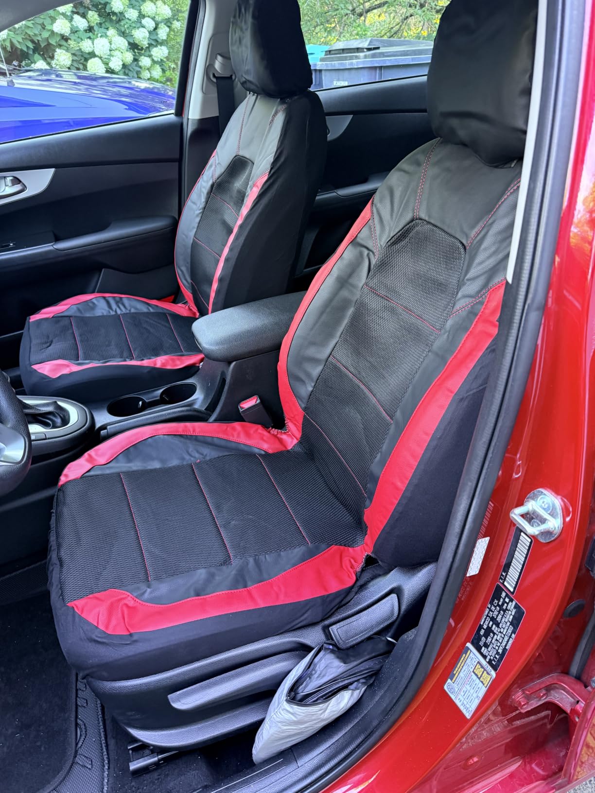CAR PASS Leather Car Seat Covers Front Seats Only, with Air Mesh Front Seat Covers Breathable, Cool Automotive Seat Cover 2 Pack, Universal Fit Most Cars,SUV,Truck,Van Airbag Compatible(Black & Blue) customer photo 1