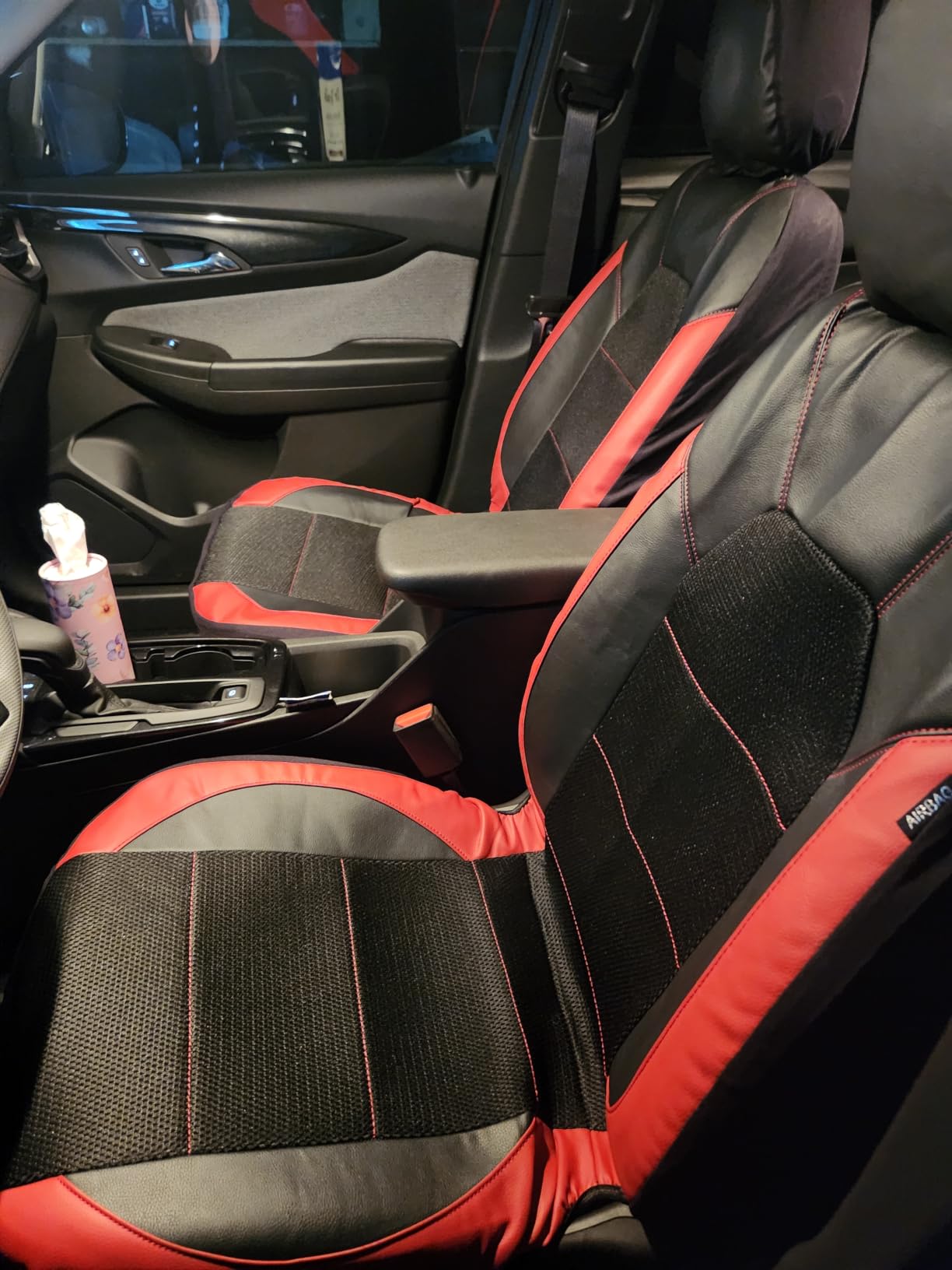 CAR PASS Leather and 3D Air Mesh Universal Fit Car Seat Covers, for Sedans,Trucks,Suvs,Airbag Compatible,Zipper Design and Reserved Opening Holes for Headrest(Full Set, Black and Black) customer photo 1
