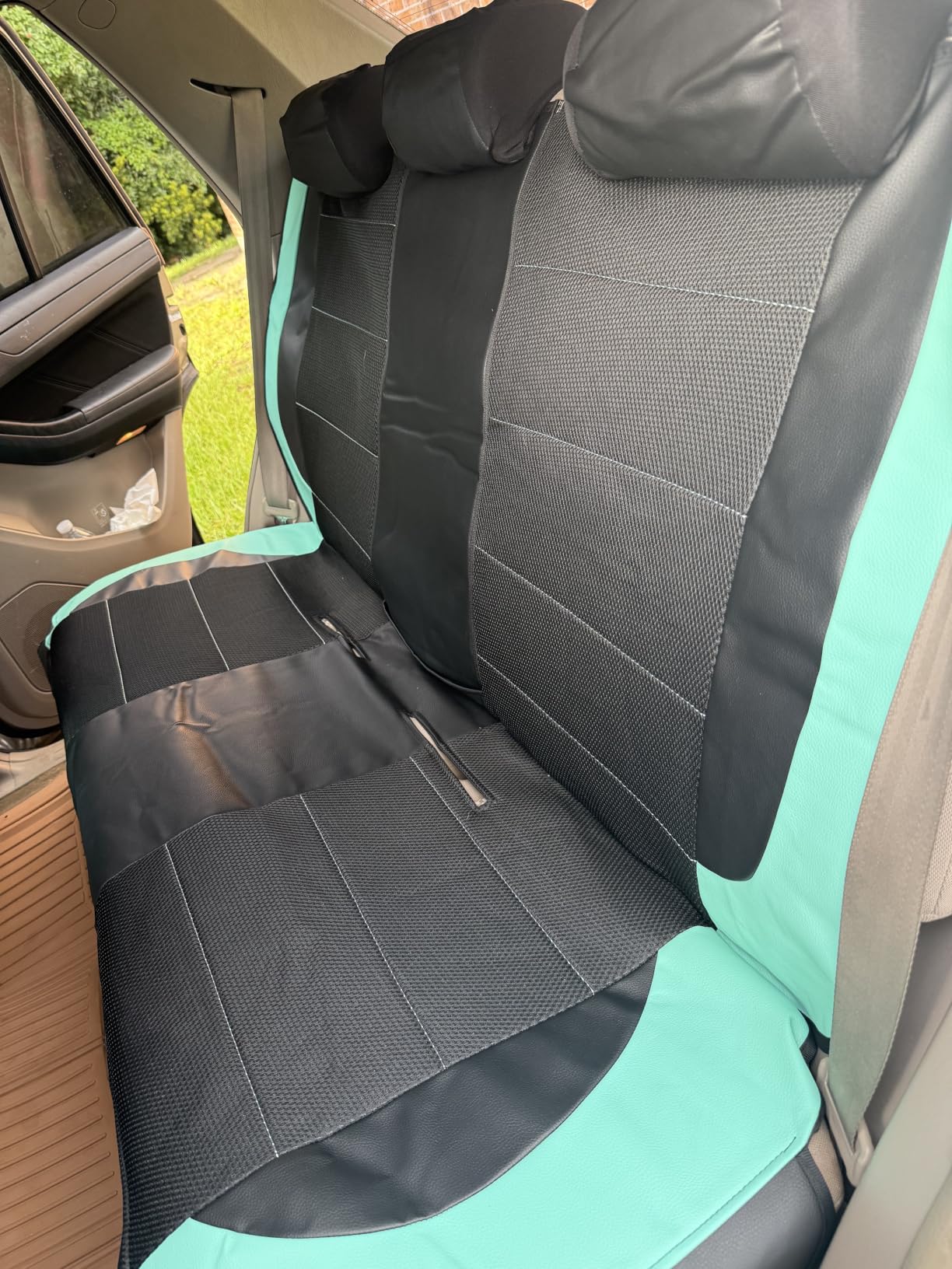 CAR PASS Universal Leather Two Front Seat Covers,Sport seat Covers fits Most Cars, SUVs, Trucks, and Vans Airbag Compatible (Black and Black) customer photo 2