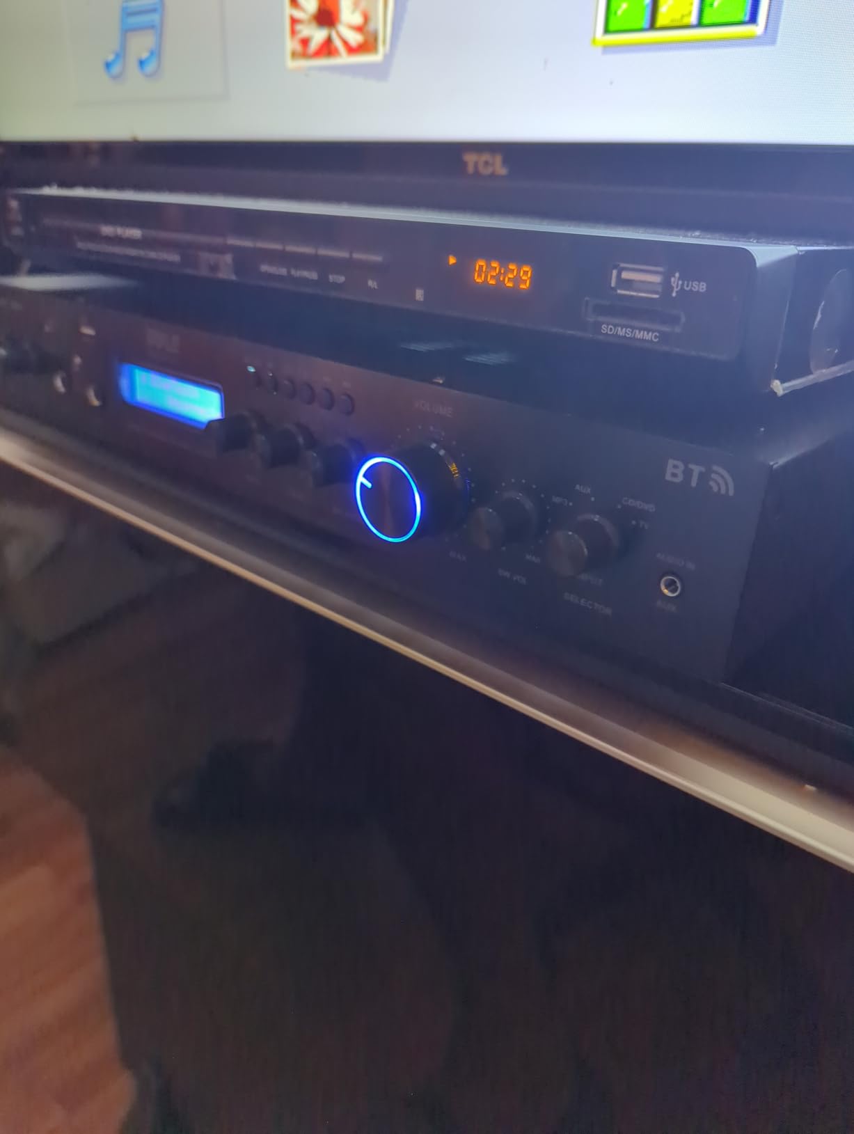Pyle Bluetooth Home Theater Amplifier - 200 Watts into 5 Channels with Subwoofer Out, Easy Karaoke - Dual Mic, Wireless Streaming, USB/SD with MP3 player, RCA Input, FM Radio, LCD Display - PDA7BU customer photo 2