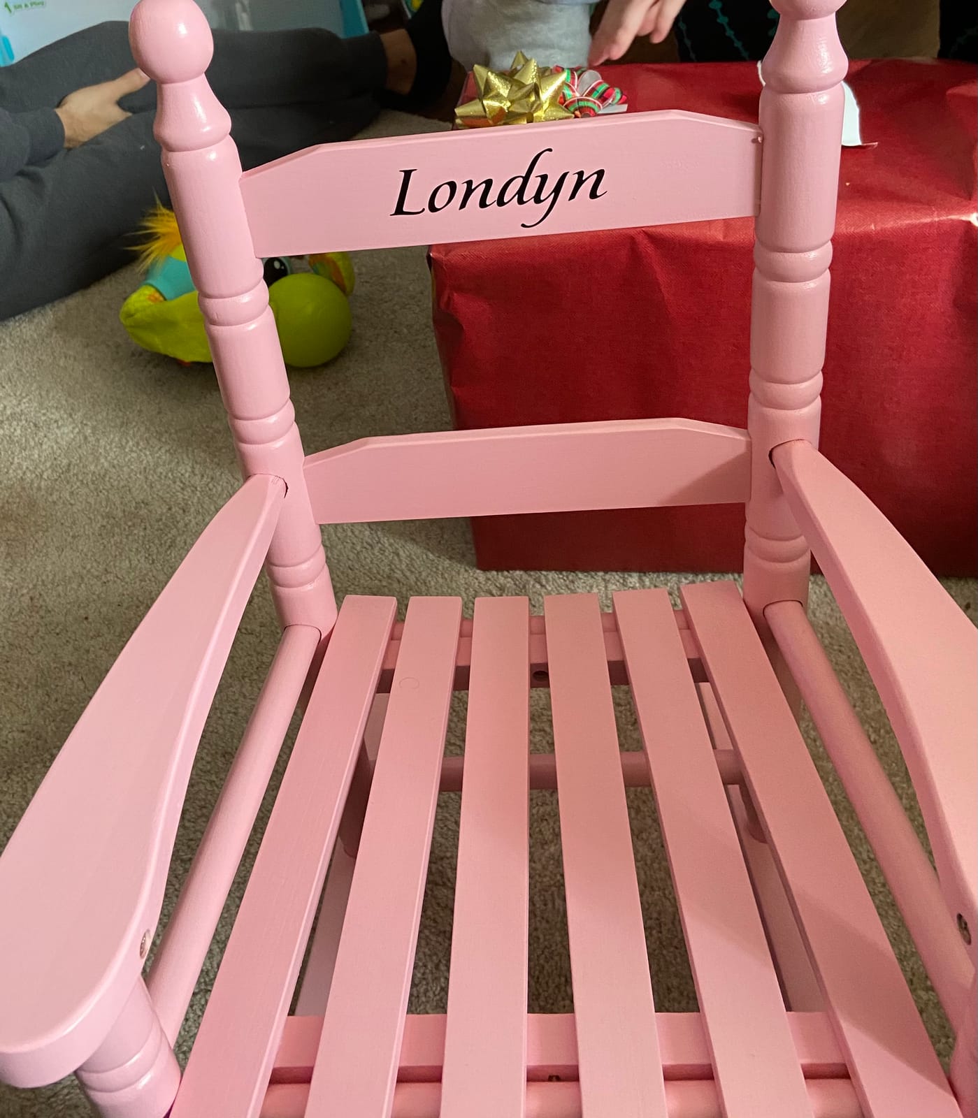 Miles Kimball Custom Children s Rocking Chair, Features Classic Rocker | Design and Hardwood Construction, Pink Finish with Black Font customer photo 2
