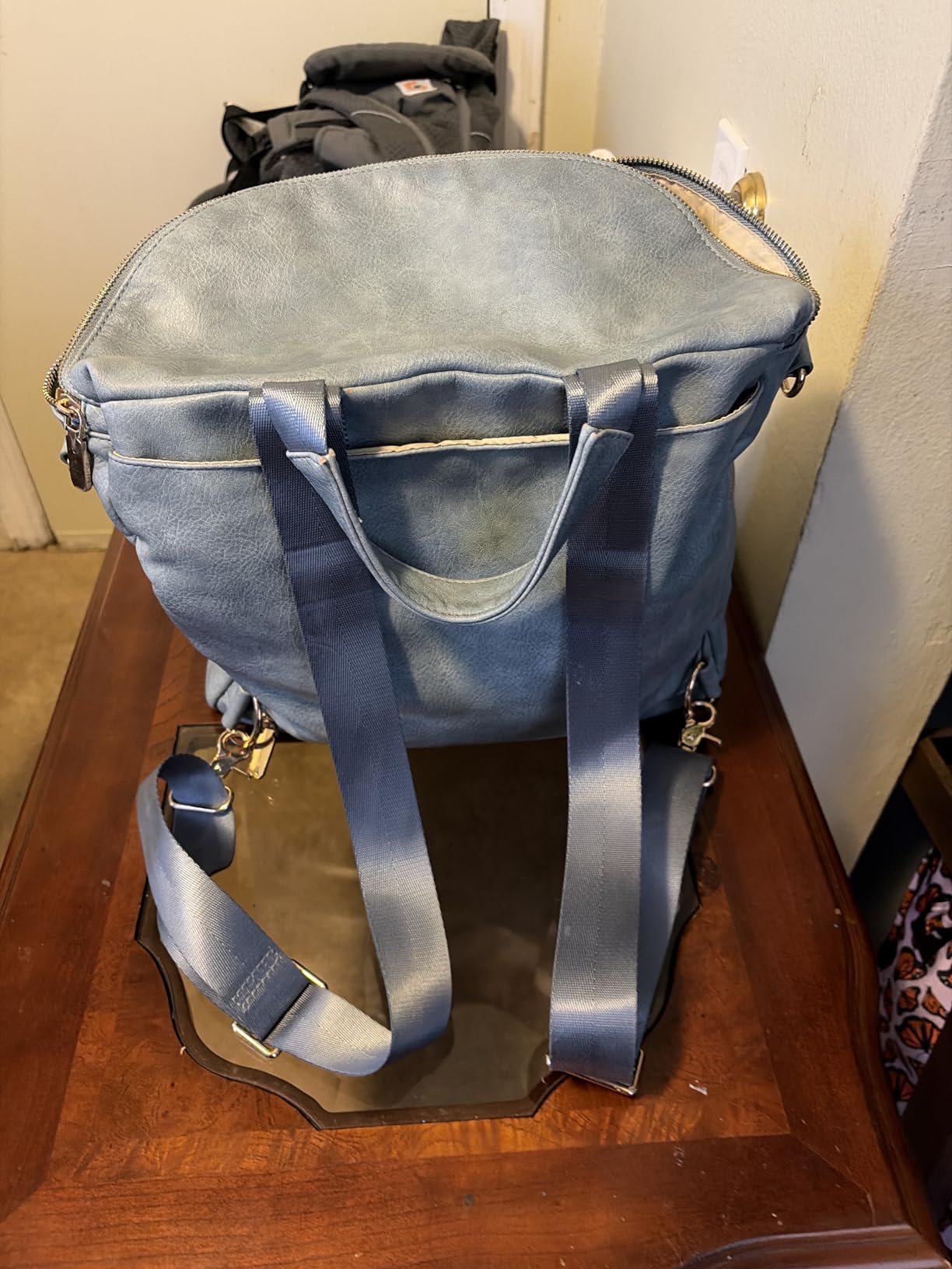 miss fong Diaper Bag Backpack Baby Diaper Bag, Large Leather Diaper Bag Backpack with Changing Pad,Pañaleras Para Bebe for Moms, Stroller Straps, and 2 Insulated Pockets(Convertible, Brown) customer photo 1