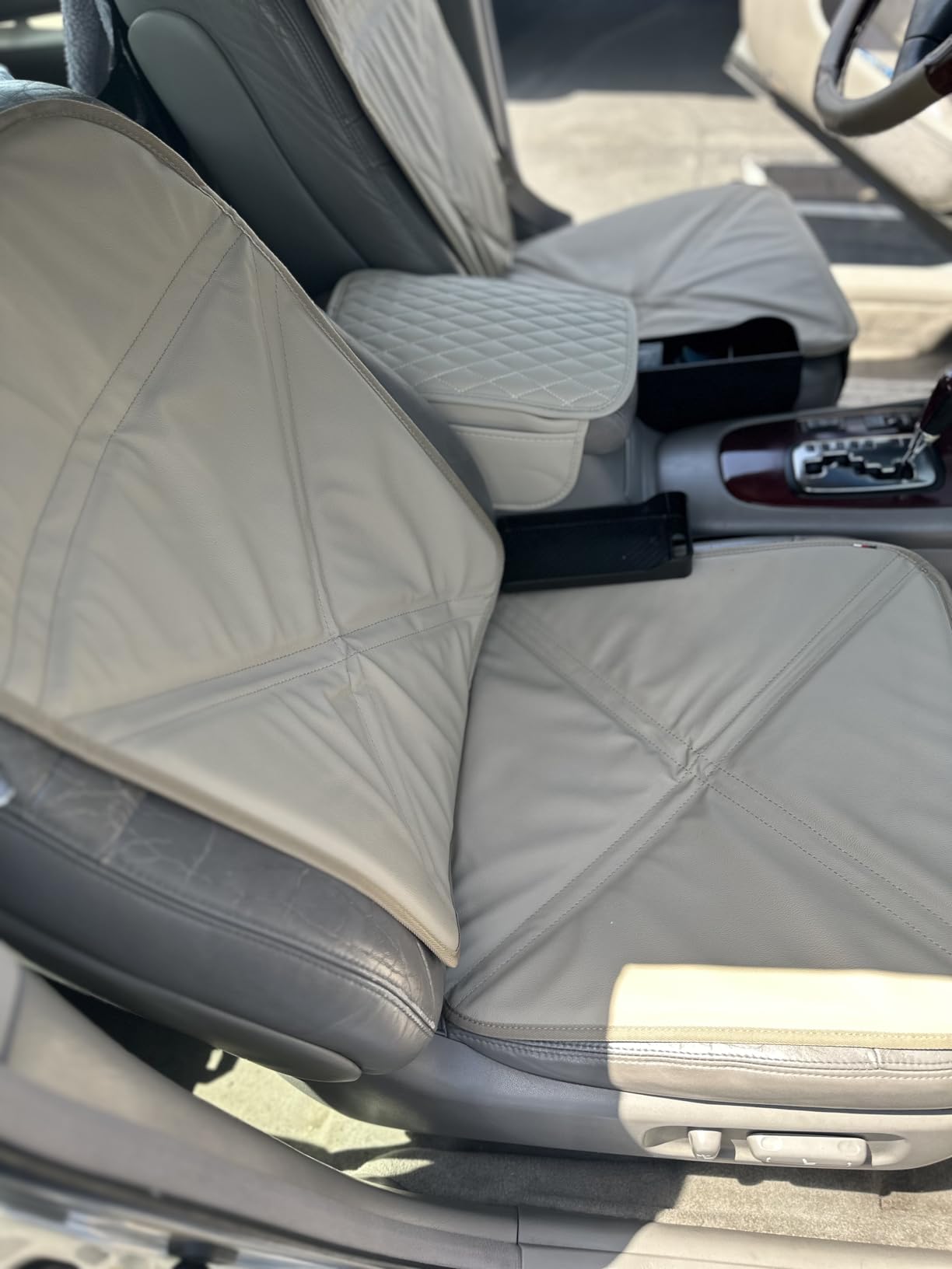 Viaviat Car Seat Protector Leather Waterproof Child Safety Seat Protector Cover with Thick Pad and 2 Large Pockets Durable Kick Mat for All Auto Seat (Beige) customer photo 1