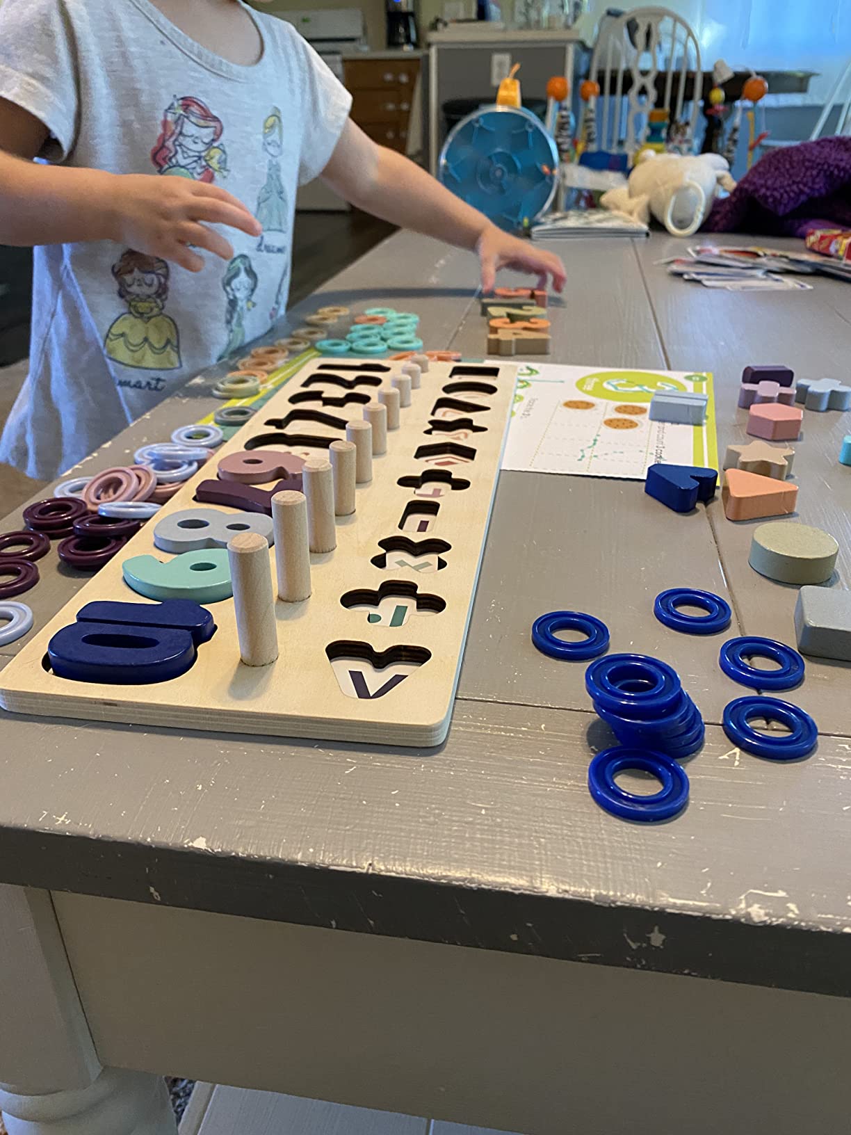 QZMTOY Counting Shape Stacker Wooden Count Sort Stacking Tower with Wood Colorful Number Shape Math Blocks for Kids Preschool Educational Toddlers Toy customer photo 1