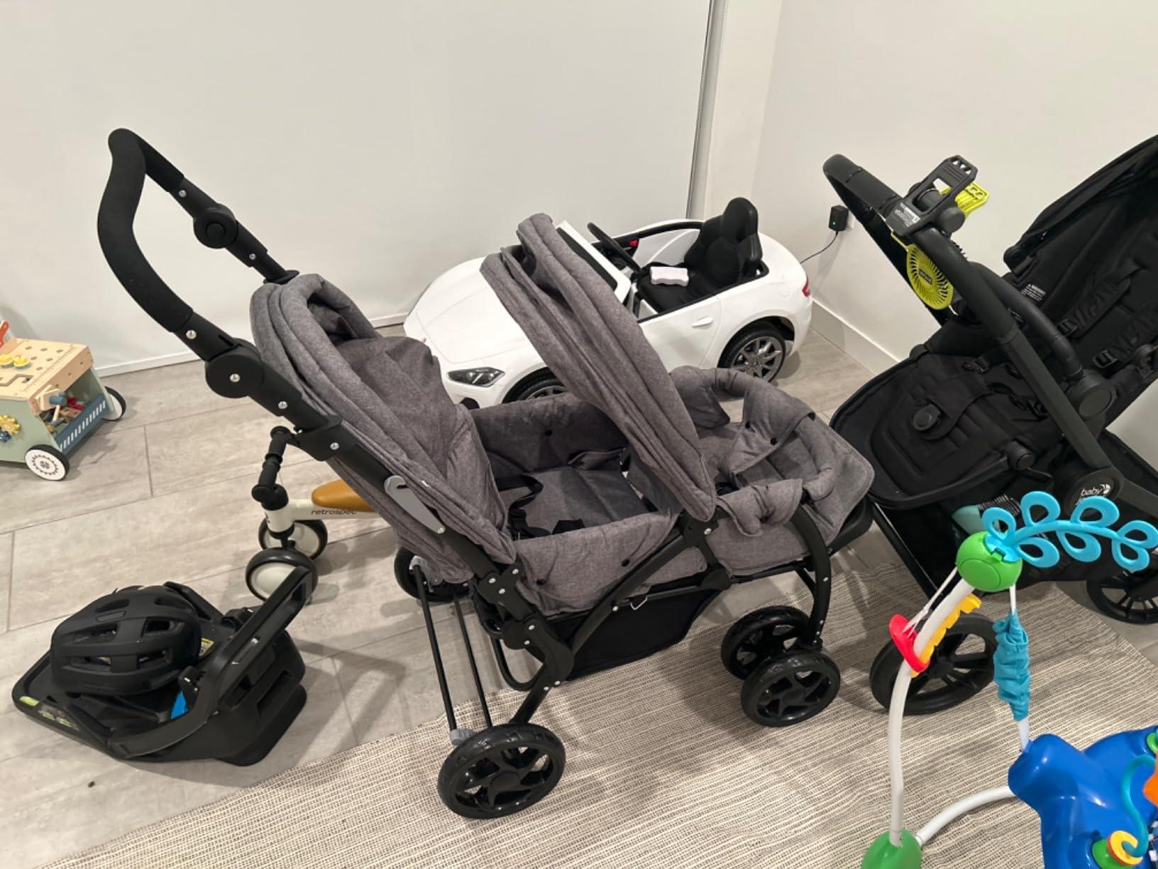 BABY JOY Double Stroller, Foldable Lightweight Twin Stroller with Tandem Seating, Adjustable Backrest/Canopy/Footrest, 5-Point Harness, Storage Basket, Newborn and Toddler (Black) customer photo 1