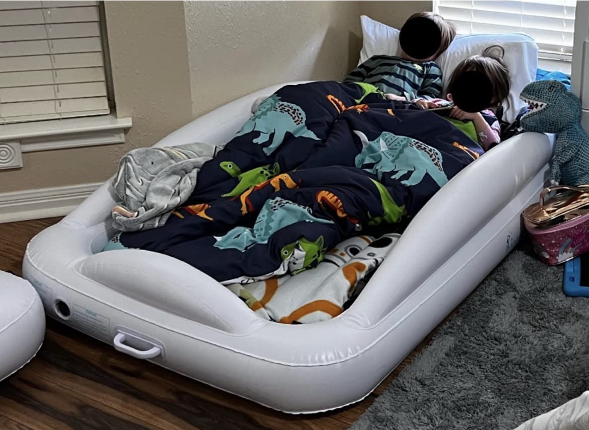 Hiccapop Inflatable Toddler Travel Bed with Safety Bumpers, Teal Blue customer photo 2