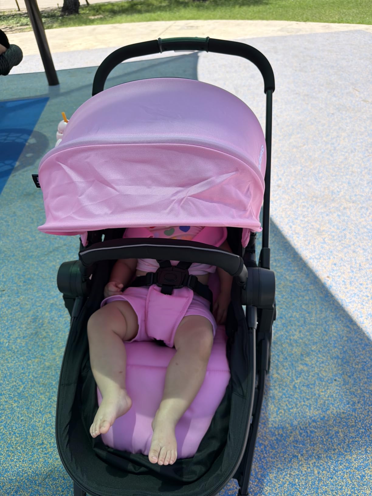 INFANS 2 in 1 Baby Stroller, High Landscape Infant Stroller & Reversible Bassinet Pram, Foldable Pushchair with Adjustable Canopy, Storage Basket, Cup Holder, Suspension Wheels (Pink) customer photo 2