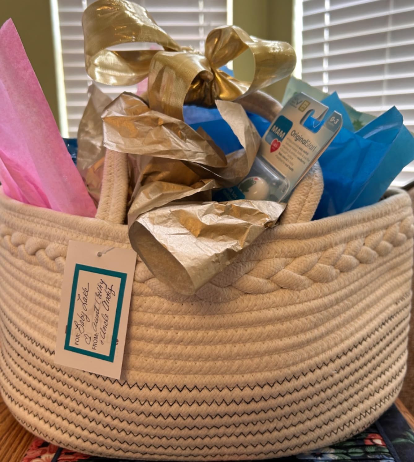 luxury little Diaper Caddy Organizer, Large Cotton Rope Nursery Baby Basket, Changing Table Organizer for Baby Diaper Storage, Portable Car Organizer Removable Divider (Off White, Large) customer photo 1