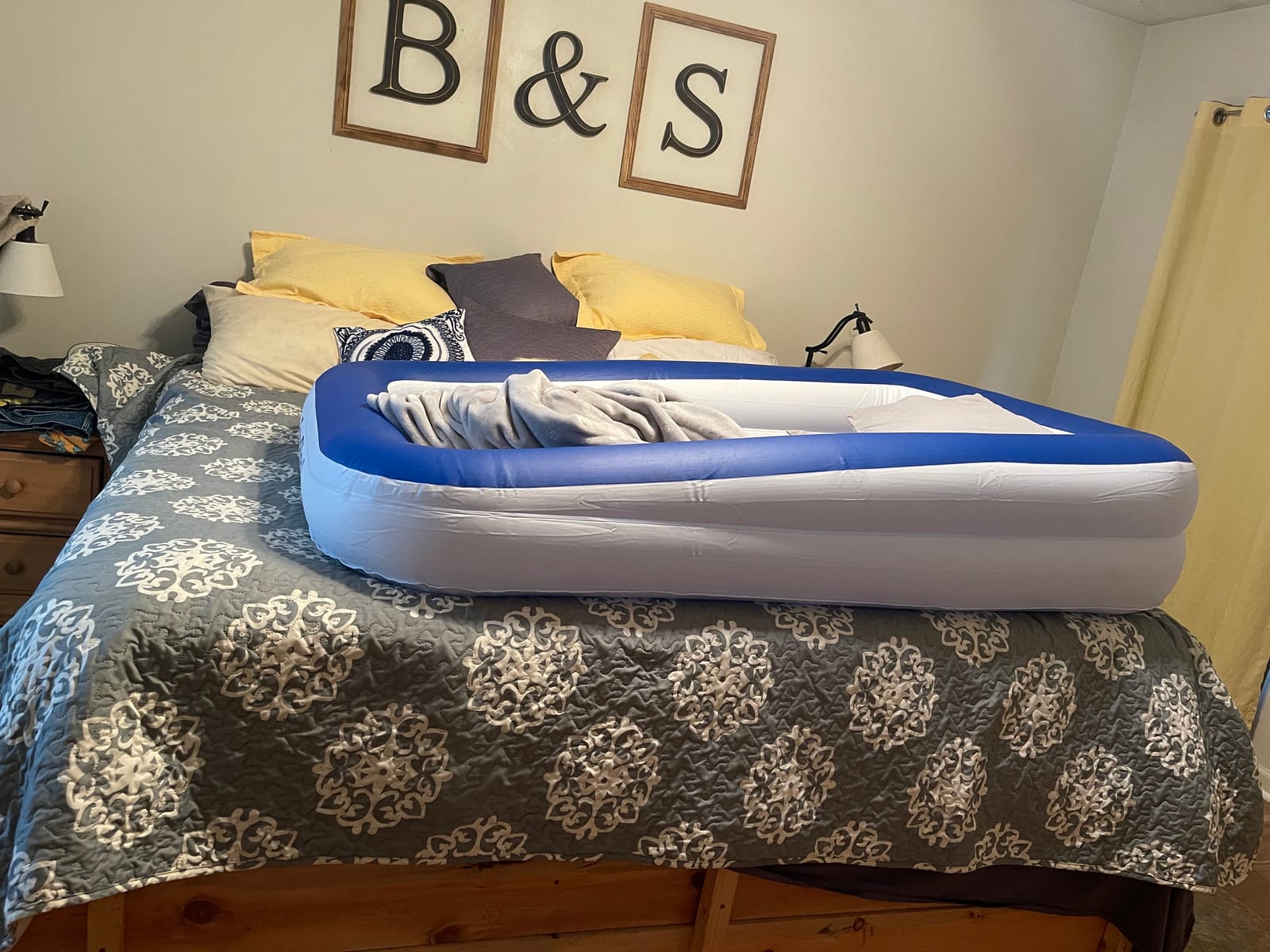 EnerPlex Kids Inflatable Travel Bed with High Speed Pump, Portable Blow up Toddler Air Mattress with Sides – Built-in Safety Bumper - Blue customer photo 2