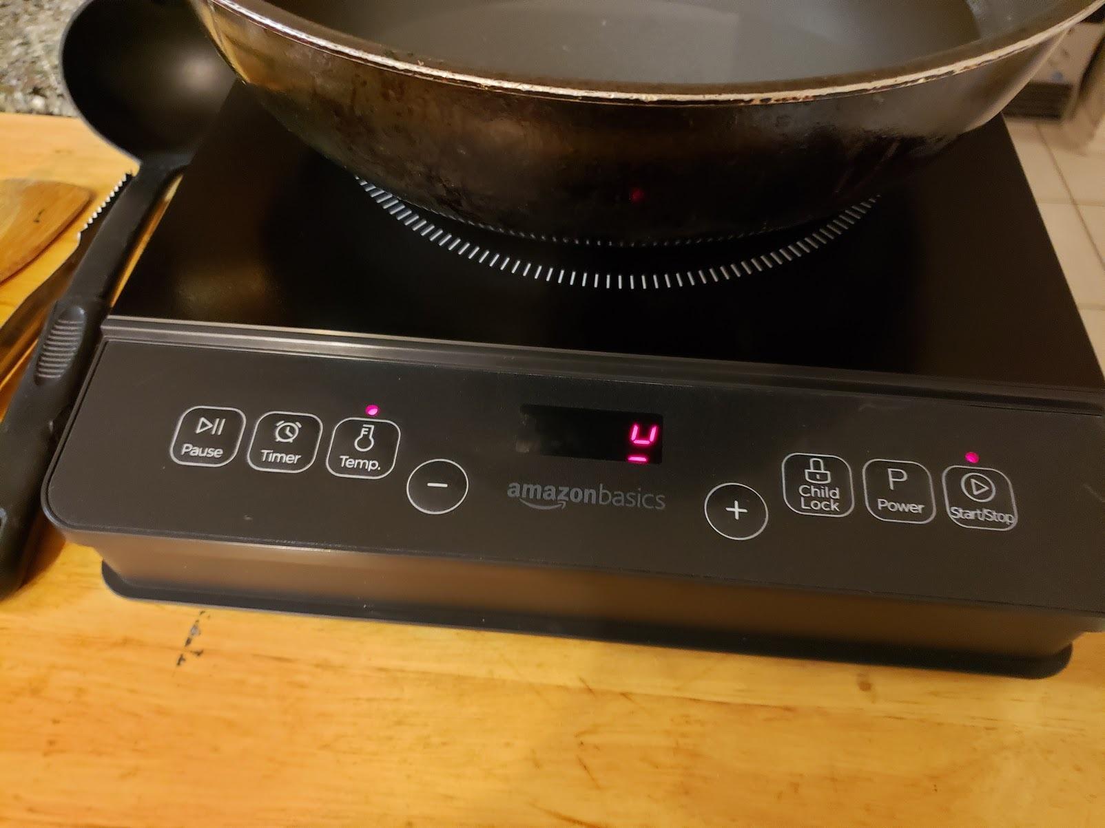 Amazon Basics 1800W Portable Electric Induction Cooktop, Burner and Child Lock, Overheat Protection, Timer, 8 Power Settings, Temperature Control Up to 440°F, for Cookware Diameter 5.7