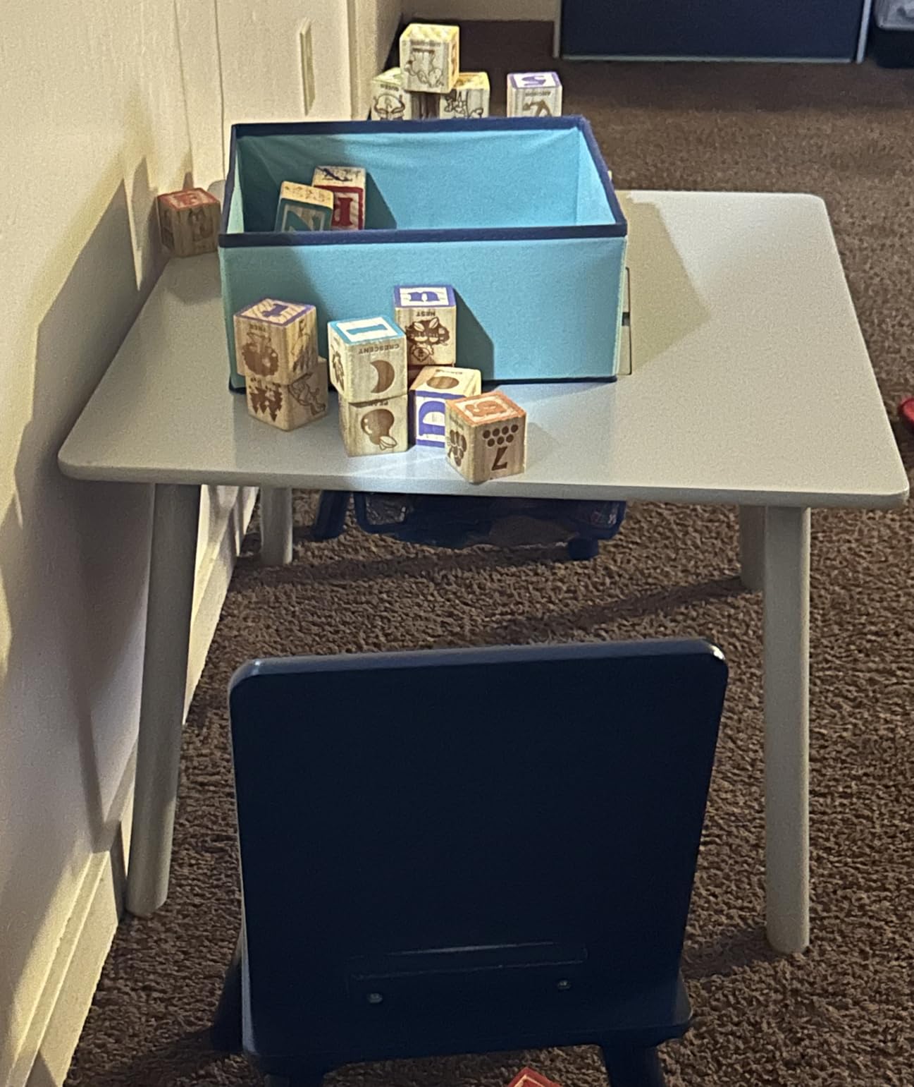 Delta Children Kids Table and Chair Set with Storage Basket, Grey/Blue customer photo 1