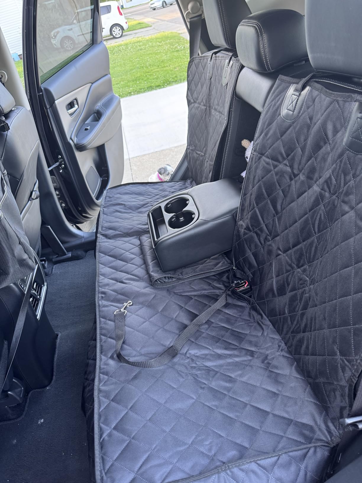 Yuntec Dog Car Seat Cover, Back Seat Cover for Dogs Pet Car Seat Protector | Waterproof Rear Seat Cover Durable Car Seat Cover, fits Middle Armrest for Most Cars SUVs Trucks (53” Width)- Black customer photo 1