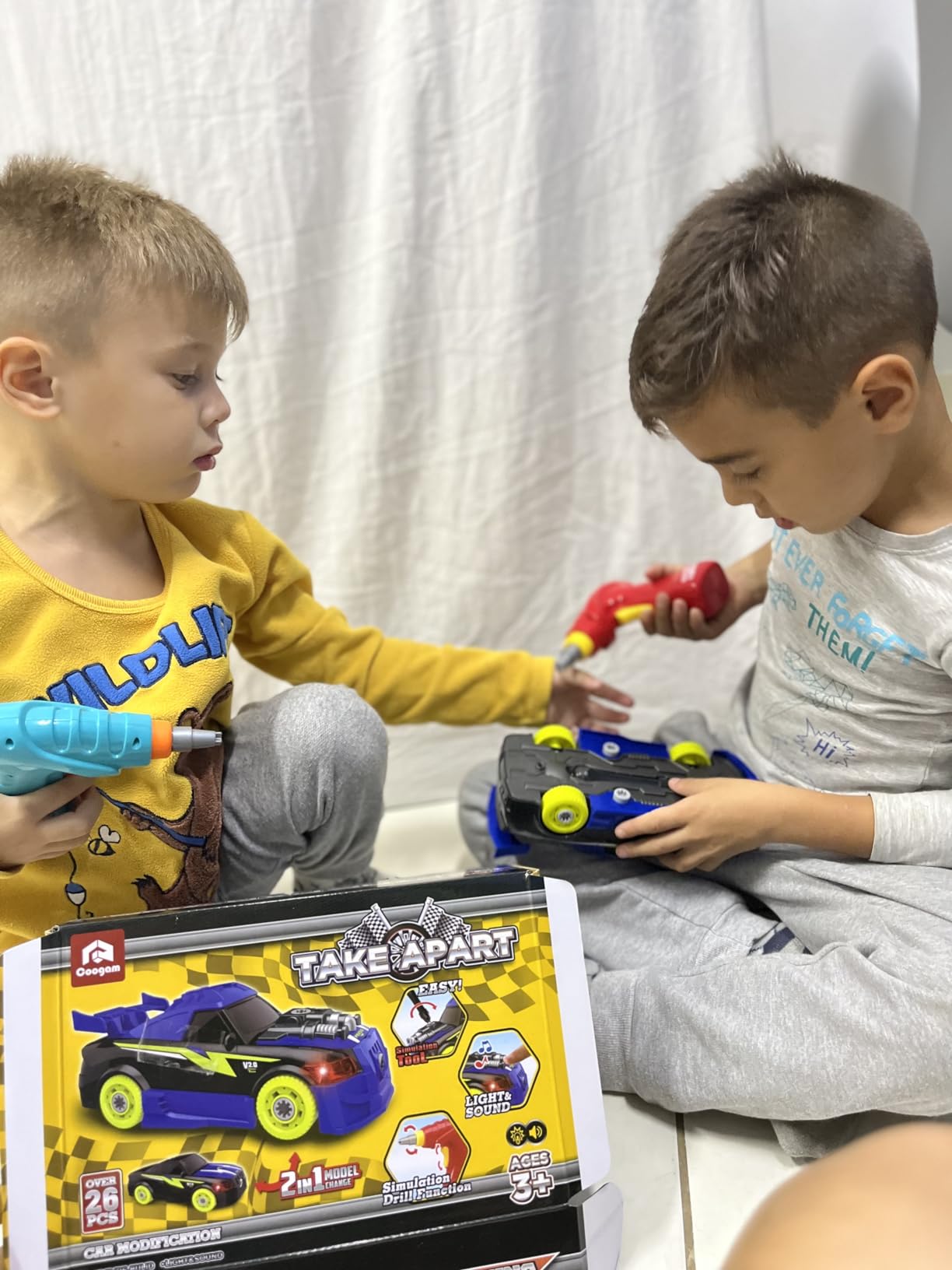 Coogam Take Apart Racing Car with Electric Screwdriver Tool, Fine Motor Skill Toy Car Construction Set STEM Building Learning Game with Light and Sound Gifts for Year Old Boys and Girls customer photo 2