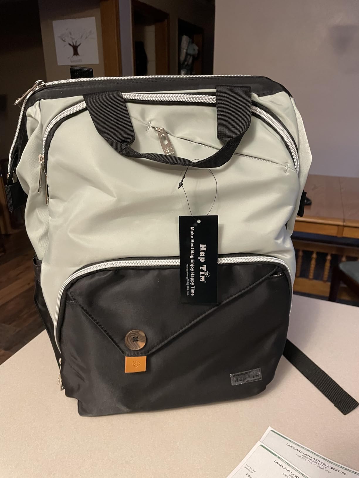 Hap Tim Diaper Bag Backpack,Large Capacity Travel Back Pack Maternity Baby Nappy Changing Bags, Double Compartments with Stroller Straps,Waterproof,Grey Black(US7340-GB) customer photo 1
