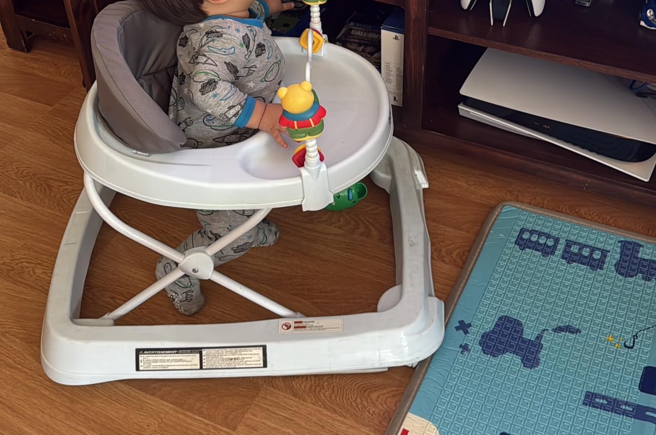 BABY JOY Baby Walker, Foldable Activity Walker with Adjustable Height, Large Tray & Removable Toys, Baby Walker with Wheels for Boys Girls 6-18 Months (Gray) customer photo 2