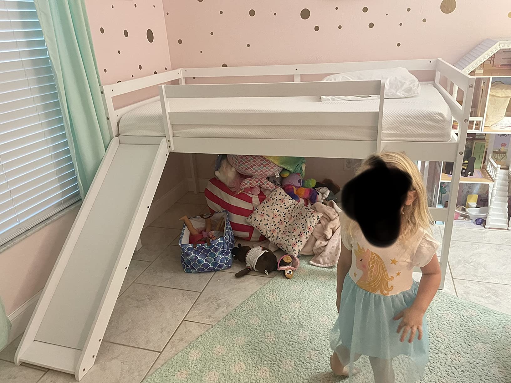 Costzon Twin Loft Bunk Bed, Solid Wood Kids Bed w/Slide, Built-in Ladder, Guard Rail & Storage Space, Low Bunk Bed Frame for Boys Girls Bedroom (Espresso) customer photo 1