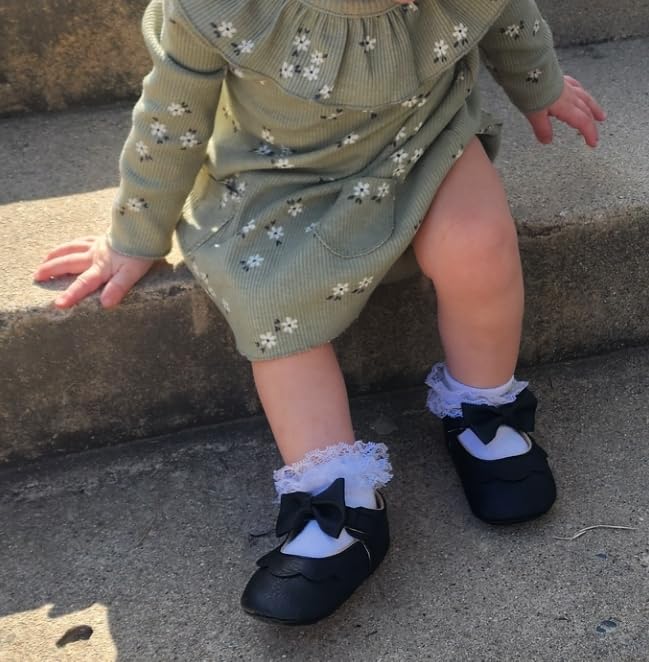 LAFEGEN Baby Girls Mary Jane Flats with Bownot Non Slip Soft Sole PU Leather Newborn Infant Toddler First Walker Cirb Dress Shoes customer photo 2