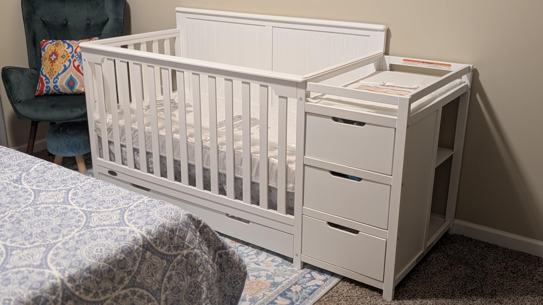Graco Hadley 5-in-1 Convertible Crib & Changer, White | GREENGUARD Gold Certified, Fits Standard Crib Mattress, Converts to Toddler Bed and Full Bed, 4 Adjustable Mattress Heights customer photo 1
