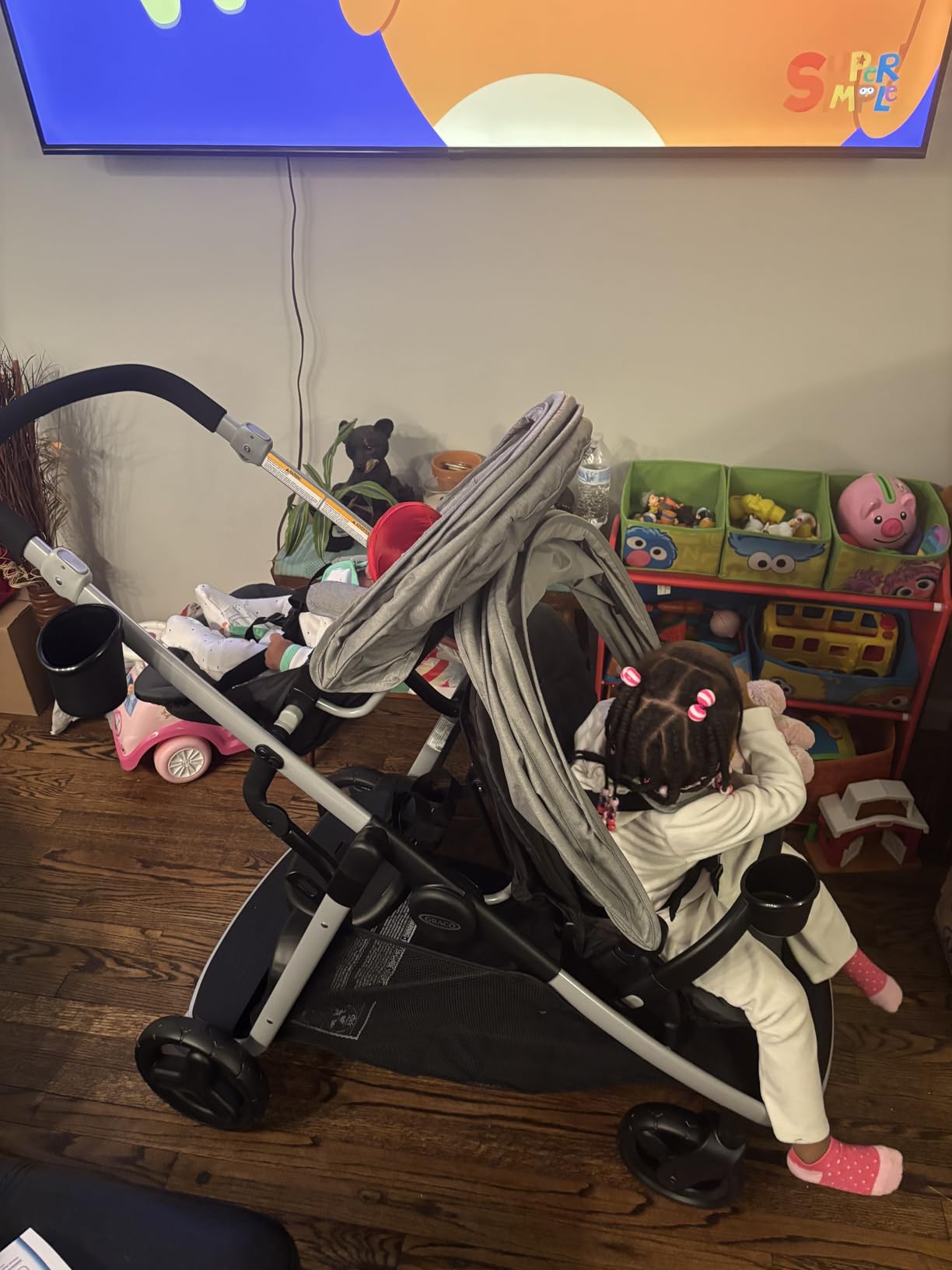 Graco Ready2Grow LX 2.0 Double Stroller, Twin Baby Stroller Features Bench Seat and Standing Platform Options, Compact Fold Perfect for Baby Travel, Clark customer photo 2