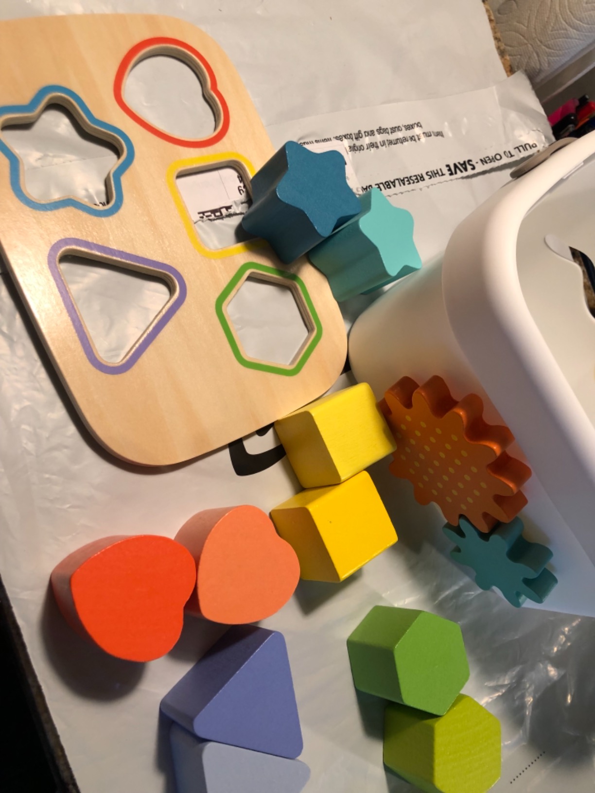 Amazon Basics Wooden Shape Sorter and Rainbow Stacker Classic Baby Toy Set-Sorting Play for Infants Age 12M+, Medium, Multicolor customer photo 2