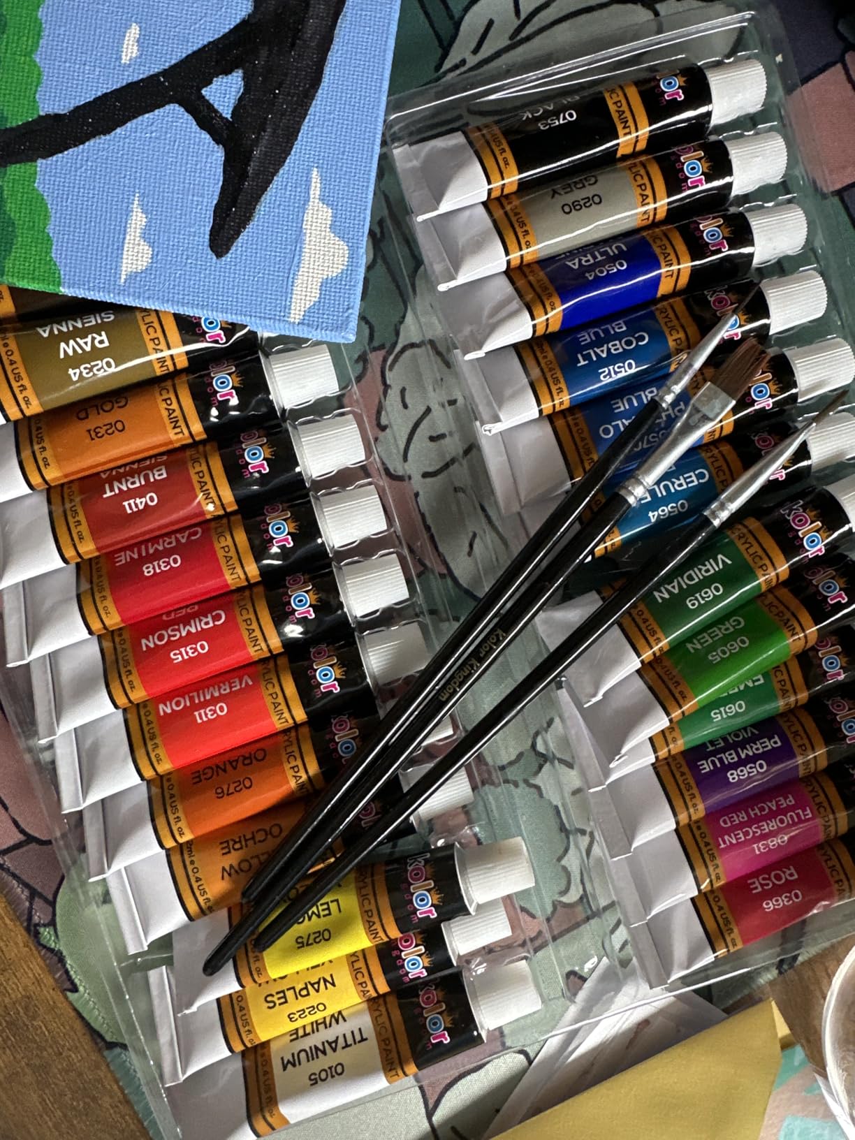 Acrylic Paint Set Canvas Art Paints 24 Colors Perfect Paint Finish (0.41oz,12 ml) With 3 Brushes - Painting Canvas, Paper, Wood, Rock, MDF, Ceramic & Fabric customer photo 2