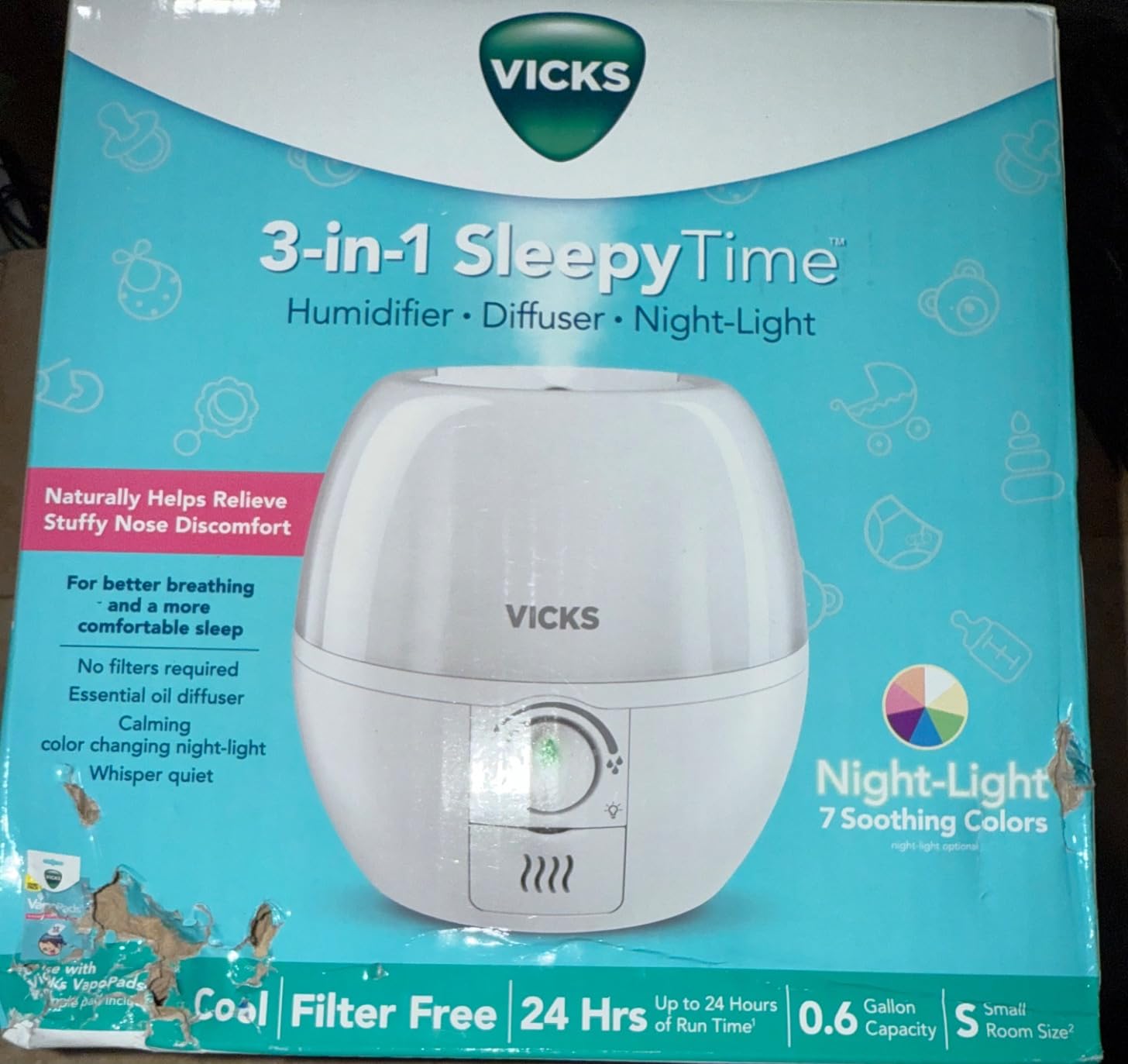 Vicks Humidifier 3-in-1 SleepyTime Cool Mist Humidifier for Nursery, White customer photo 1
