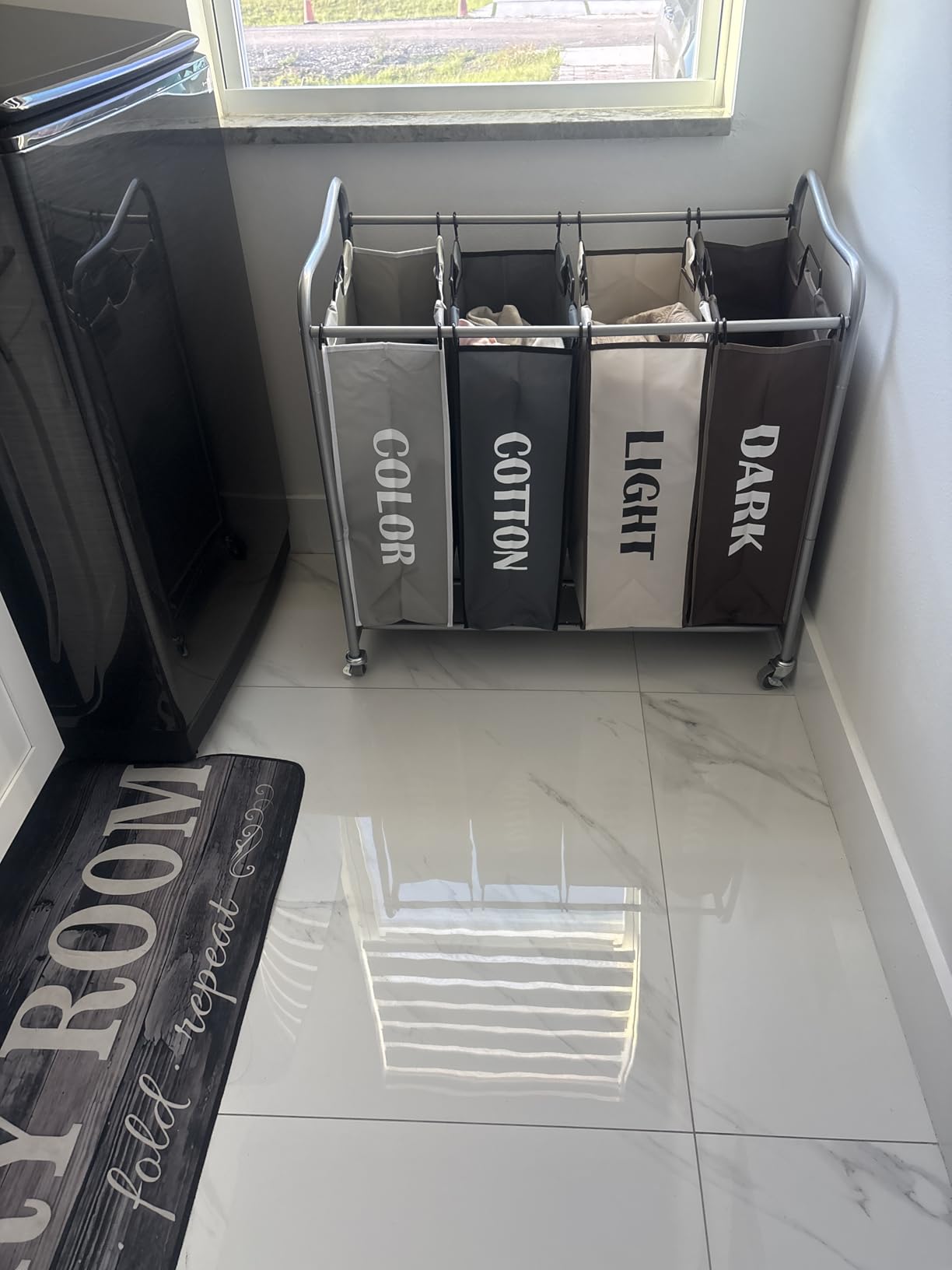 Simple Houseware 4-Bag Heavy Duty Laundry Sorter Rolling Cart, Dark Grey customer photo 1